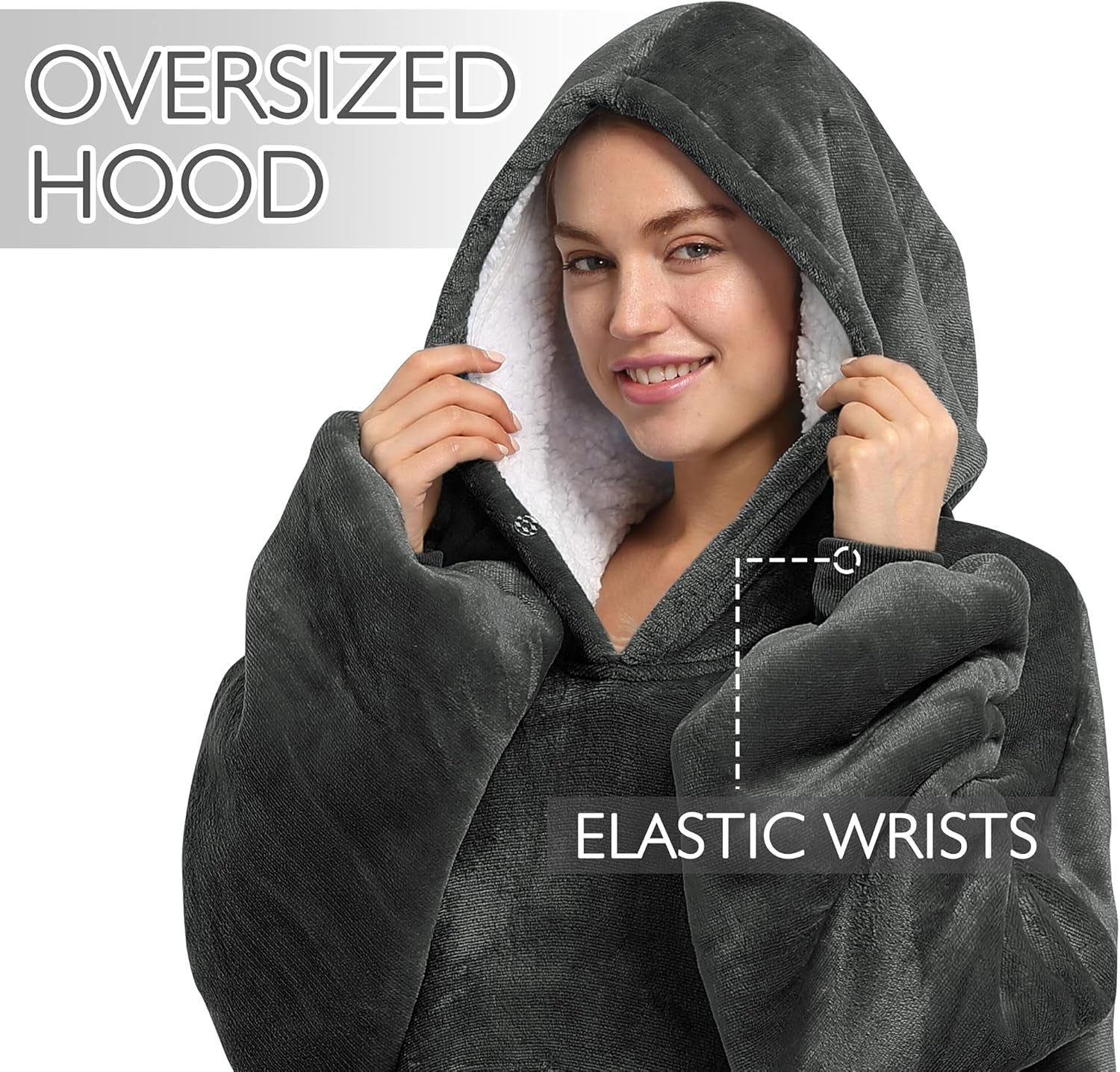 Oversized Blanket Hoodie Sweatshirt, Wearable Sherpa Lounging Pullover for Adults Women Men