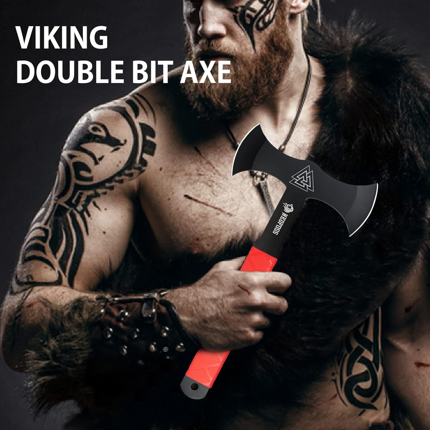 Throwing Axes and Tomahawks with Innovative TPR Rubber Handle, 11.9" Full Tang Double Bit Throwing Axe Set with Sheath, Viking Axe Throwing Game for Recreation and Competition