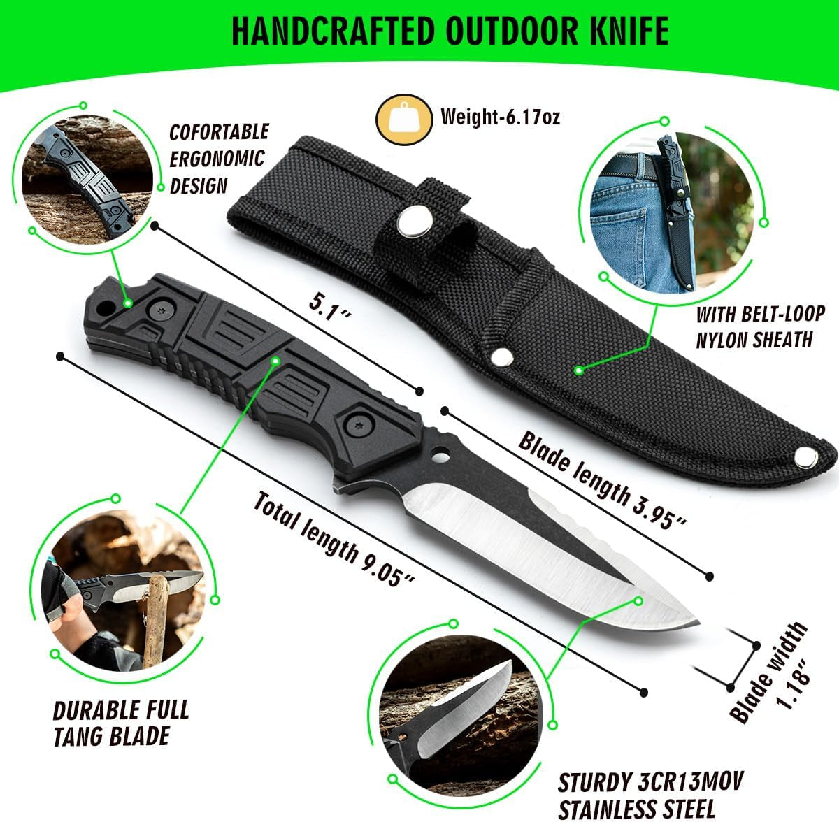 Survival Hatchet & Camping Axe with Fixed Blade Knife Combo Set, Full Tang Tactical Axe for Outdoor Camping Survival and Chopping Wood, Nylon Sheath Included