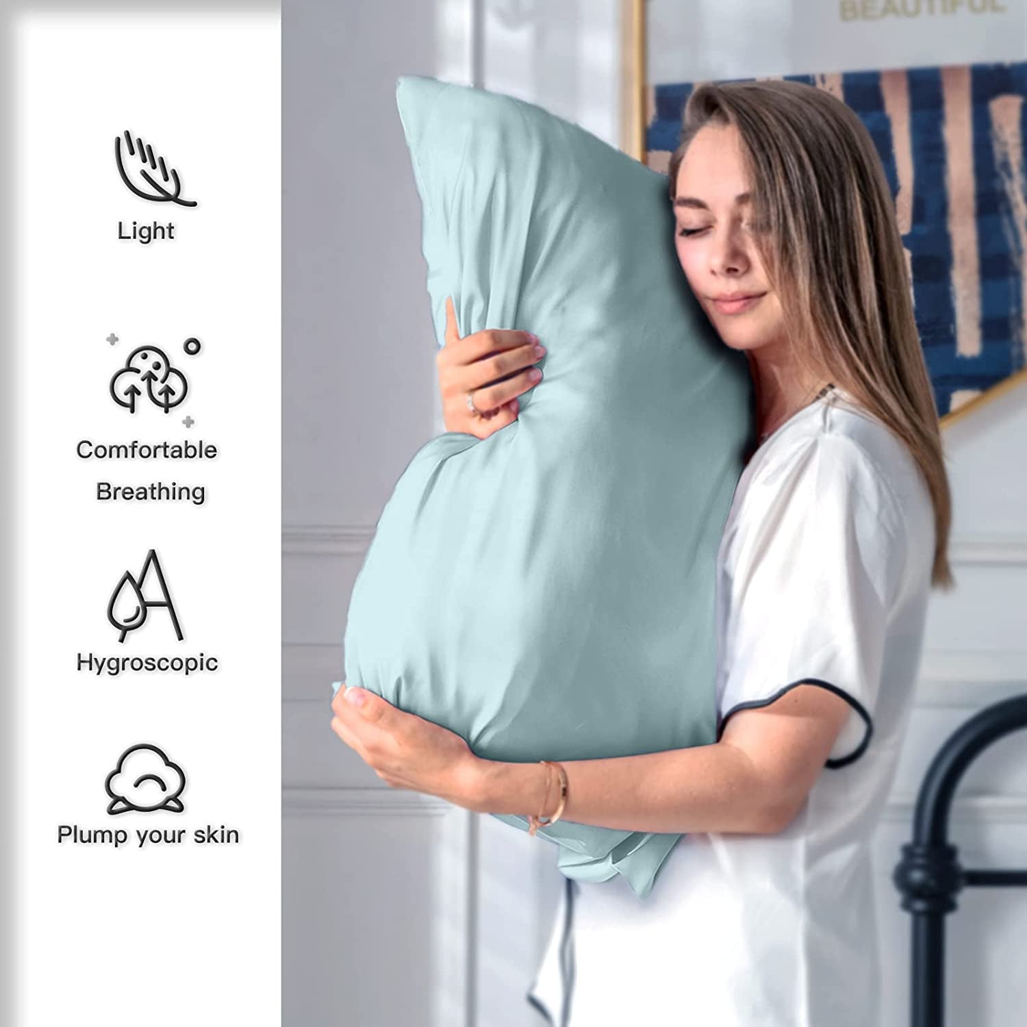 Mulberry Silk Pillowcase for Hair and Skin Standard Size 20"X 26" with Hidden Zipper Soft Breathable Smooth Cooling Pillow Covers for Sleeping(Haze Blue,1Pcs)