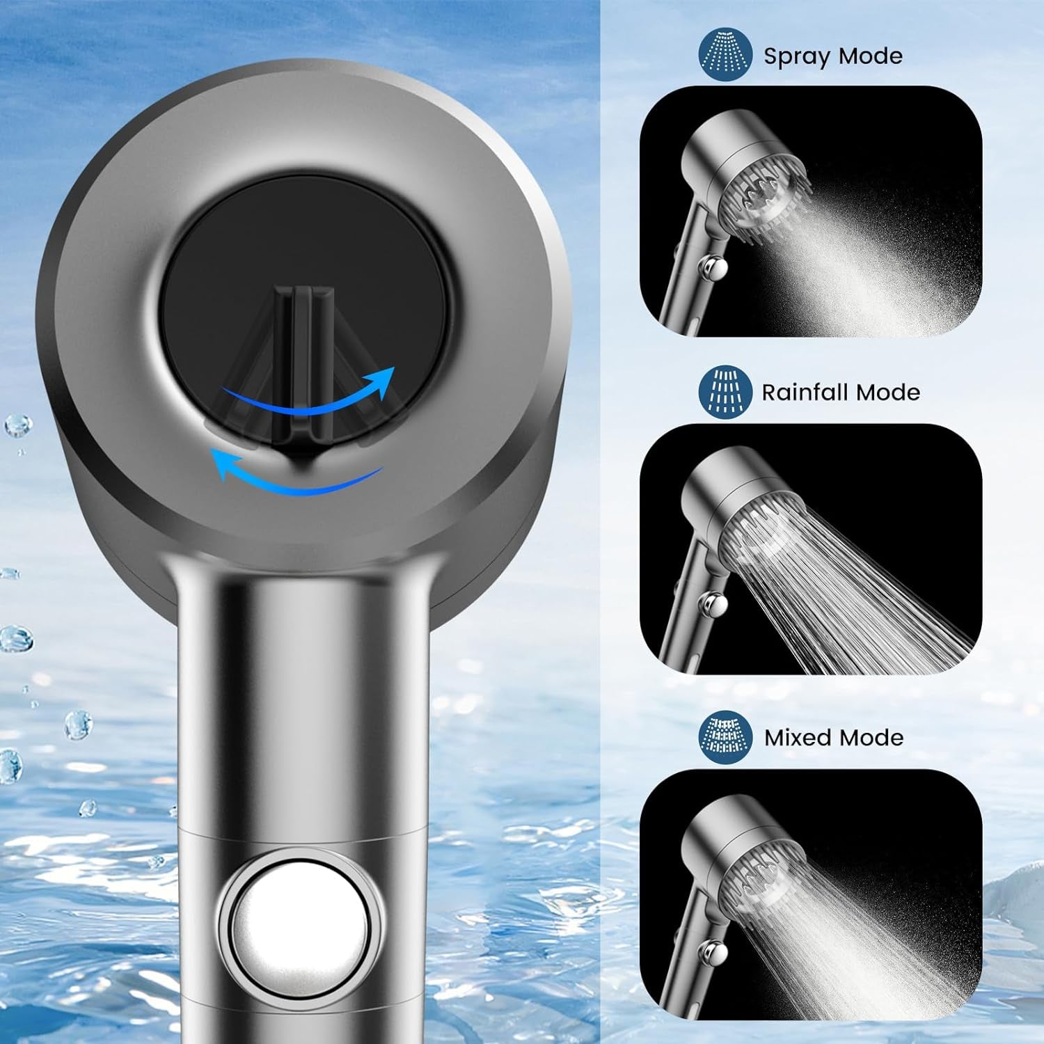 Filtered Shower Head with Handheld, High Pressure Water Flow and Multiple Spray Modes Shower Head with Filter, Power Wash for Hard Water, Showerhead with ON/OFF Switch for Pets Bath