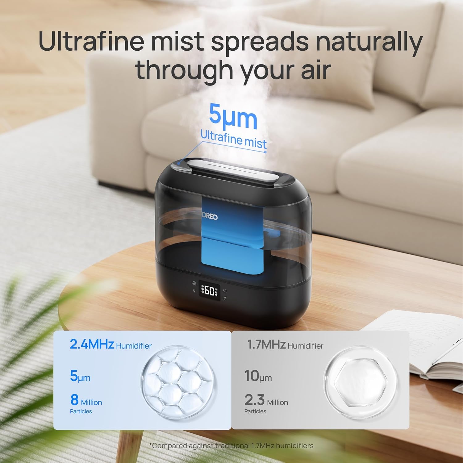 Smart Humidifiers for Bedroom, Top Fill 4L Cool Mist Humidifier with Nightlight, 32H Runtime, Touch/App/Voice Control, Quiet Ultrasonic Humidifiers for Large Room, Home, Baby, Plants, Office