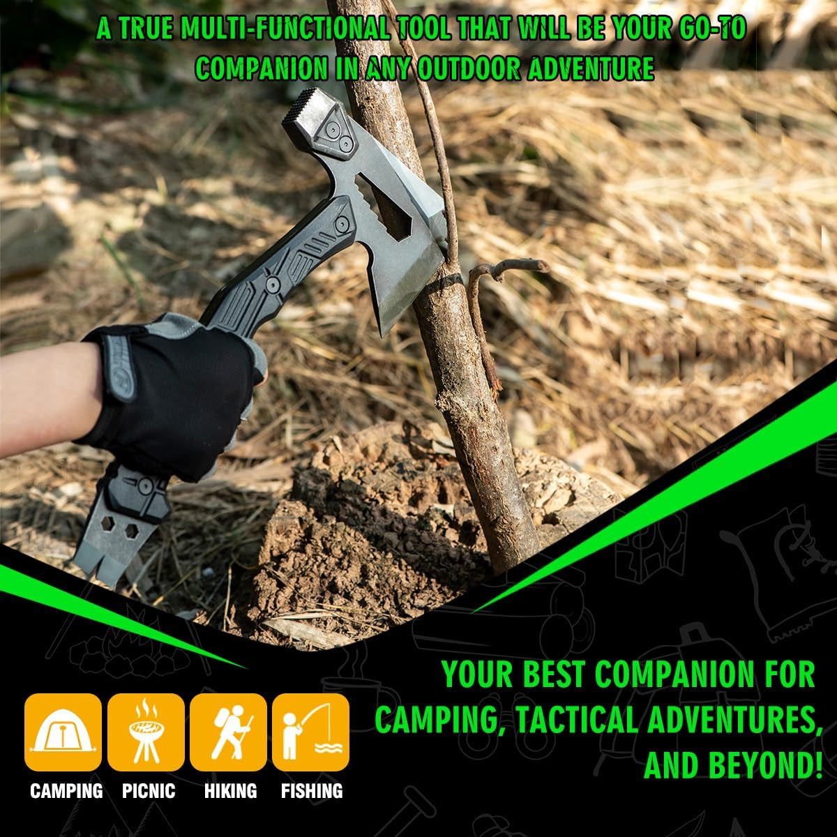 Survival Hatchet & Camping Axe with Fixed Blade Knife Combo Set, Full Tang Tactical Axe for Outdoor Camping Survival and Chopping Wood, Nylon Sheath Included