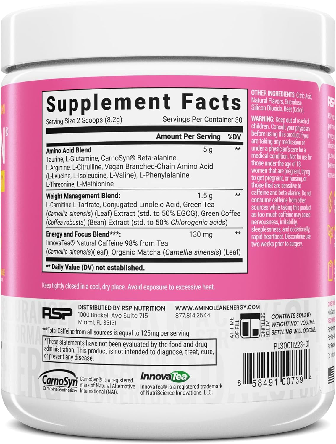 Aminolean Pre Workout Powder, Amino Energy & Weight Management with Vegan BCAA Amino Acids, Natural Caffeine, Preworkout Boost for Men & Women, 30 Serv, Pink Lemonade…