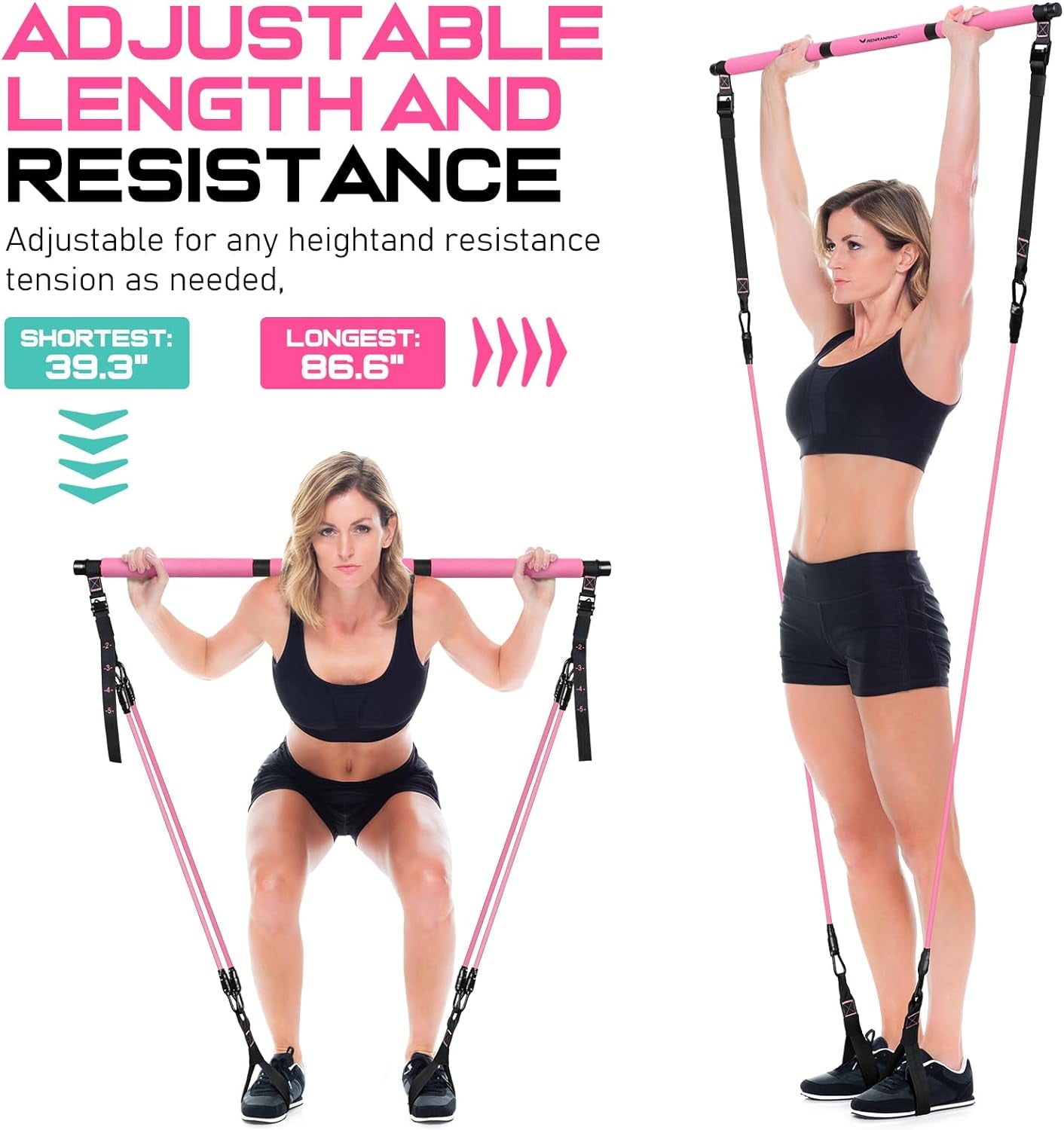 Pilates Bar Kit with Resistance Bands, Multifunctional Pilates Bar for Women & Men with Heavy-Duty Metal Adjustment Buckle, Pilates Home Equipment for Full Bodyworkouts