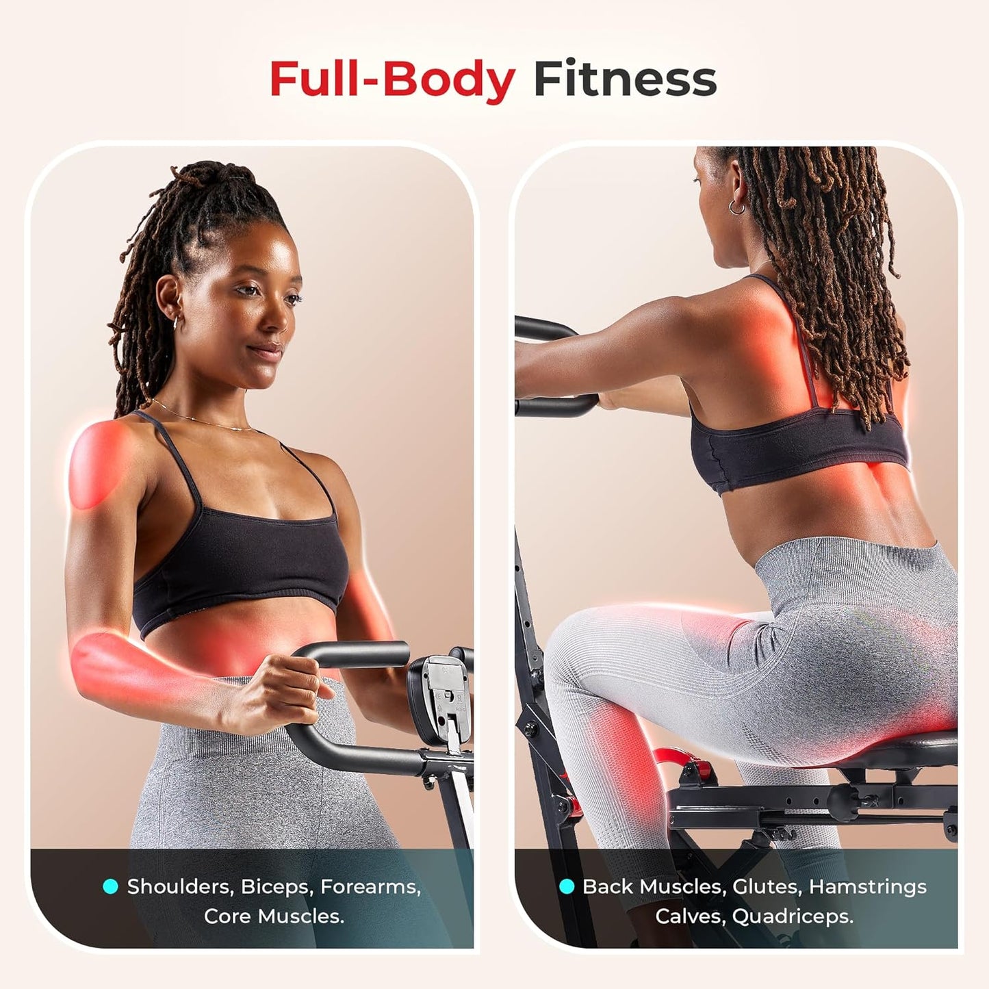 Smart Upright Row-N-Ride Trainer W/Adjustable Resistance, Foldable Home Exercise Equipment for Arm, Glute & Leg Training, Free Sunnyfit App Bluetooth Connect, Optional in Colors