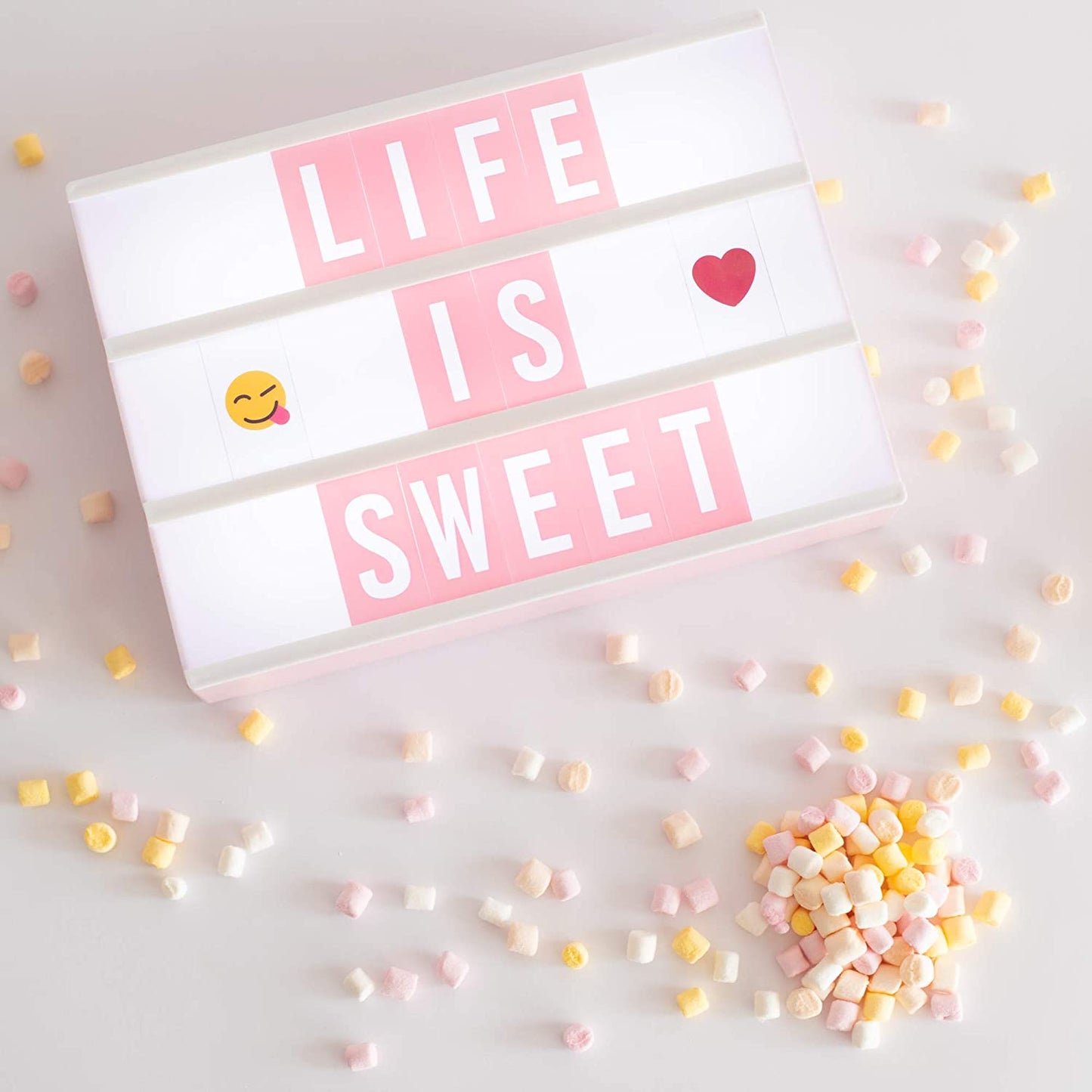 Pink Cinema Light Box with 400 Letters & Emojis & 2 Markers -  | Led Light Box Home Office & Room Decor | Light up Sign Letters Board Gifts for Women & Girls Christmas & Birthdays | Pink Decor