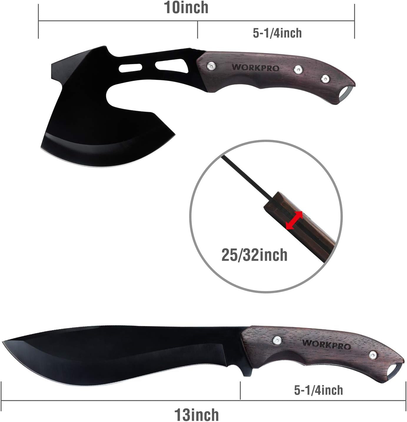 Axe and Fixed Blade Knife Combo Set, Full Tang, Wood Handle, for Outdoor Camping Survival Hunting, Sheath Included