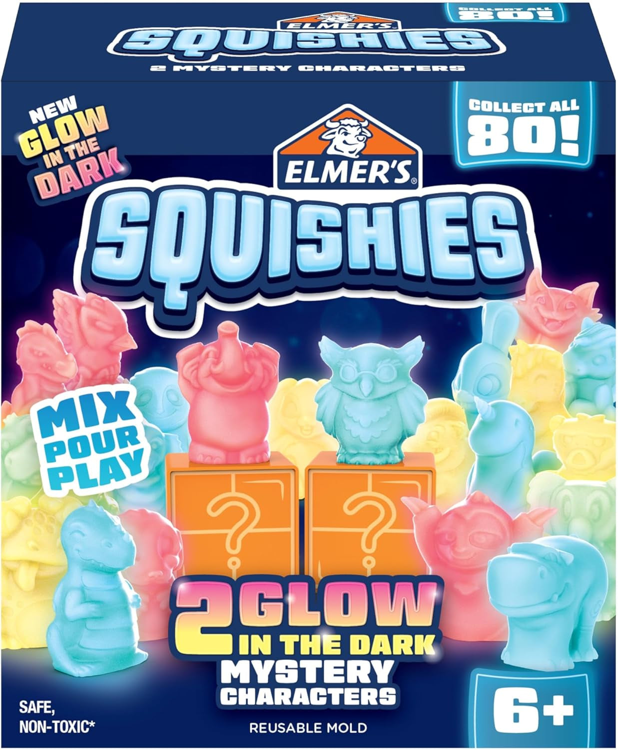 Squishies Kids’ DIY Activity Kit, Glow in the Dark Toy Kit, Creates 2 Mystery Characters, 13-Piece Set, Ages 6+