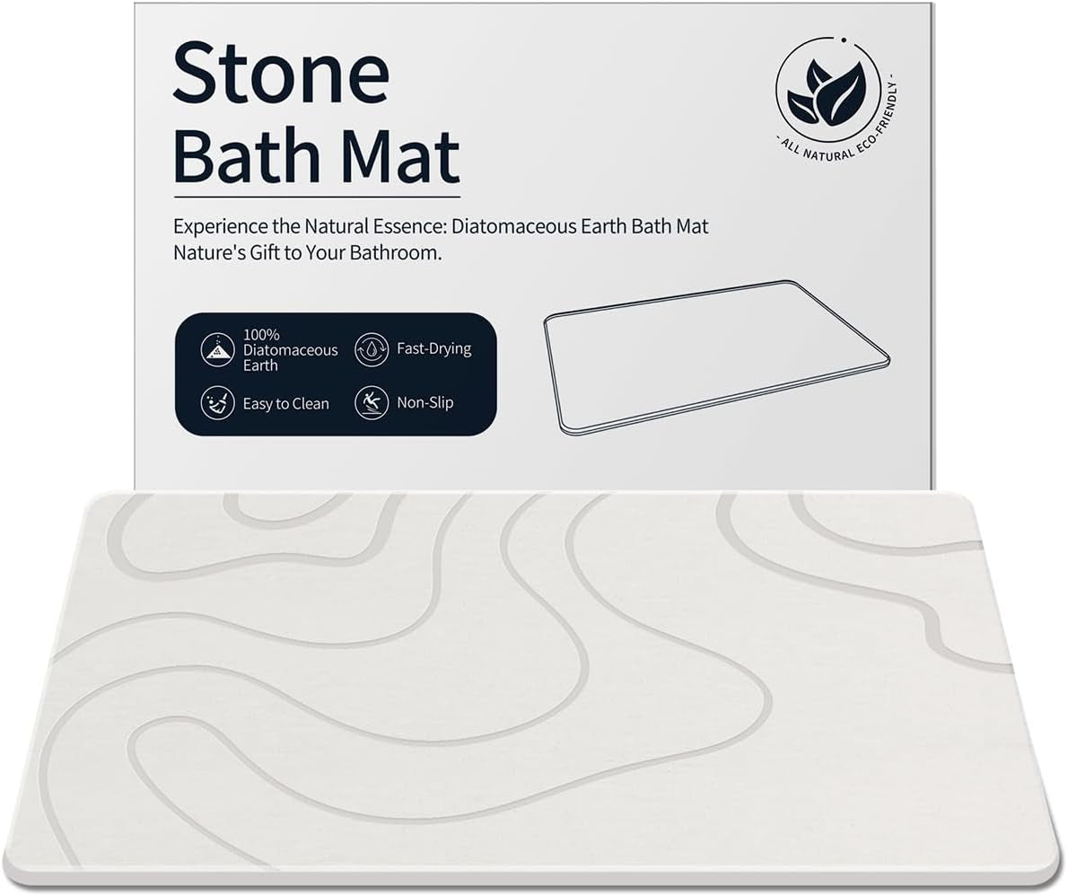 Stone Bath Mat Diatomaceous Earth Shower Mat Stone Super Absorbent Diatomite Stone Bath Mats for Bathroom Quick-Drying Non-Slip Barhroom Floor Mat, Easy to Clean (24 * 16'')