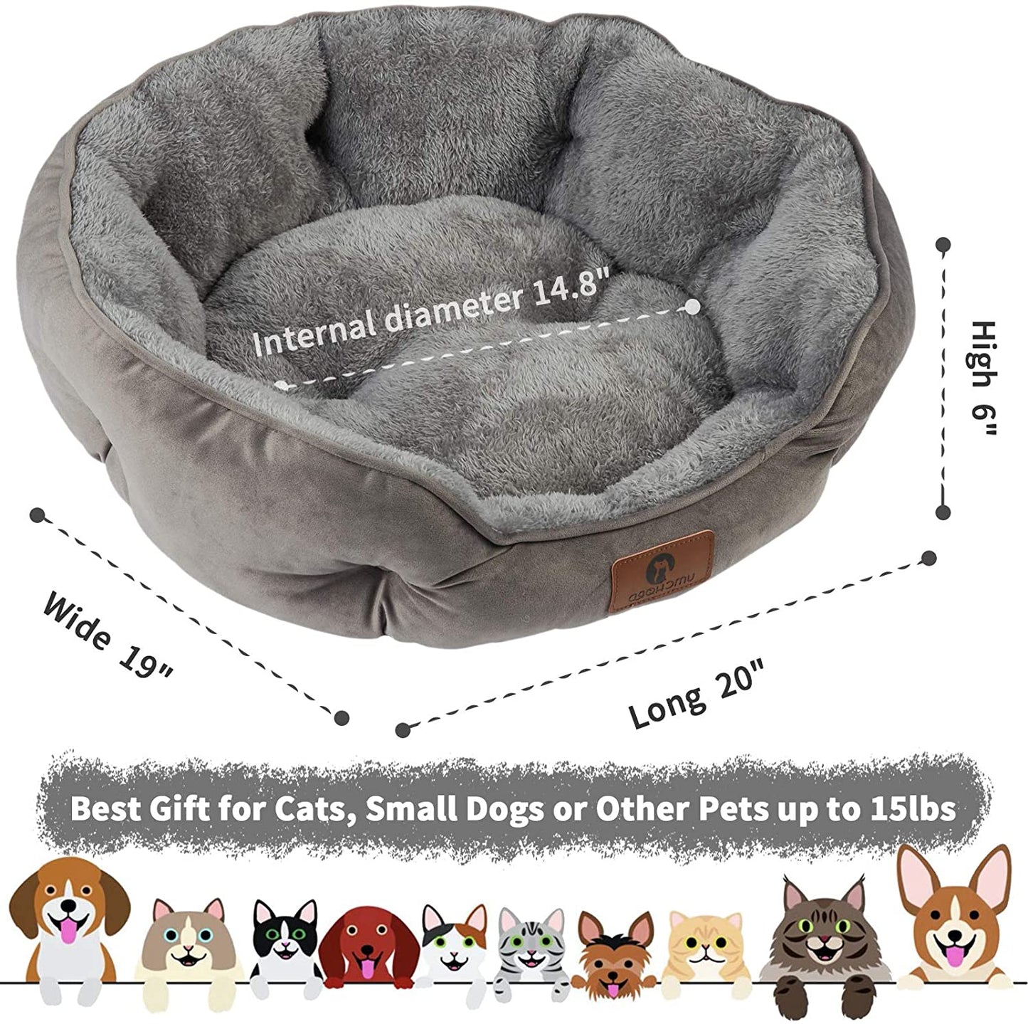 Small Dog Bed for Small Dogs, Cat Beds for Indoor Cats, Pet Bed for Puppy and Kitty, Extra Soft & Machine Washable with Anti-Slip & Water-Resistant Oxford Bottom, Grey, 20 Inches