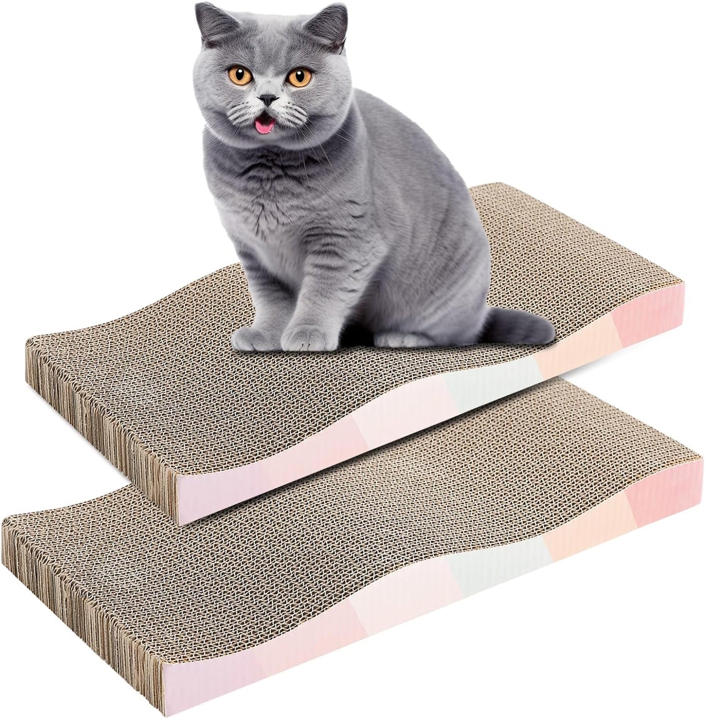 Cat Scratching Board Cat Scratcher Cat Scratch Pad Cardboard Cat Scratchers for Indoor Cats Reversible Large Wide Corrugated with Catnip(2Pcs)