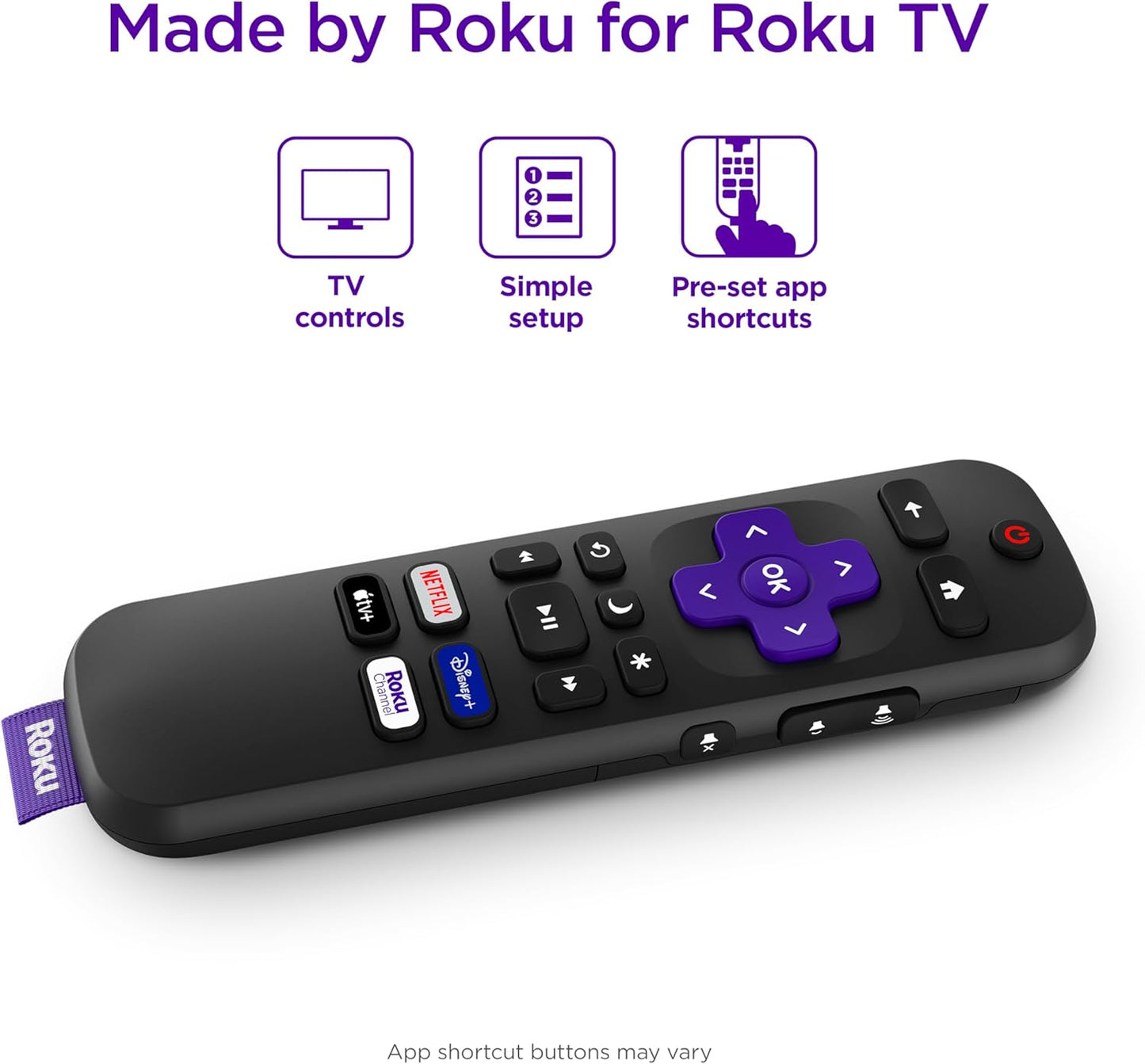 Remote (Official Manufacturer Product) | TV Remote Control with TV Controls, Simple Setup, & Pre-Set App Shortcuts - Replacement Remote Compatible with  TV Models ONLY (Not  Players)