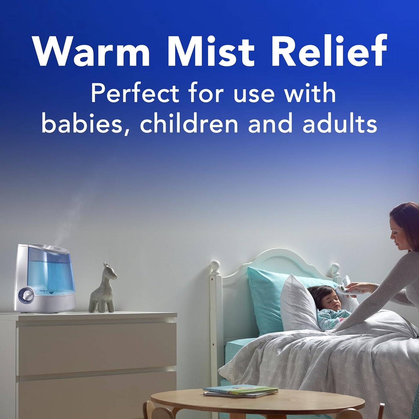 Warm Mist Humidifier - Air Humidifier for Bedroom, Home & Large Room, Baby, Kids and Adults Soothing Steam Vaporizer for Cough, Congestion, Allergies & Dry Air, Vaposteam Compatible