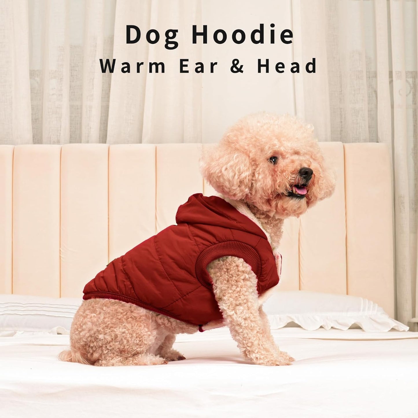 Fleece Lining Extra Warm Dog Hoodie in Winter for Small Dogs Jacket Puppy Coats with Hooded,Red M