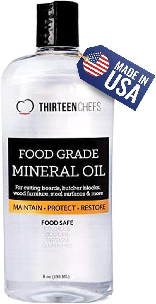 Mineral Oil - 8 Oz Food Grade Conditioner for Wood Cutting Board, Countertop & Butcher Block, Lubricant for Knife or Meat Grinder - Safe USP Finish on Marble, Soapstone