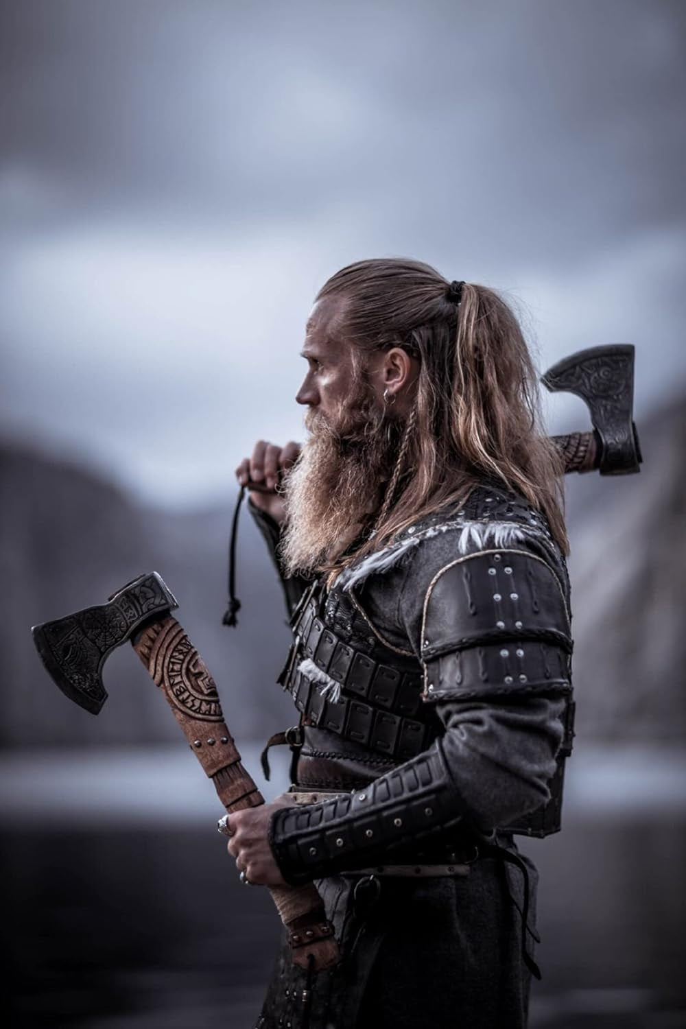 AX-7000 Custom Gift Forged Carbon Steel Viking Axe with Rose Wood Shaft, Viking Bearded Camping Axe (AX-7000) (AX-7000)