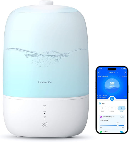 Smart Humidifiers for Bedroom, 3L Top Fill Cool Mist Humidifiers with Essential Oil Diffuser, Humidity Control, Wifi Air Humidifier with Night Light, for Baby, Plants, Home, Work with Alexa