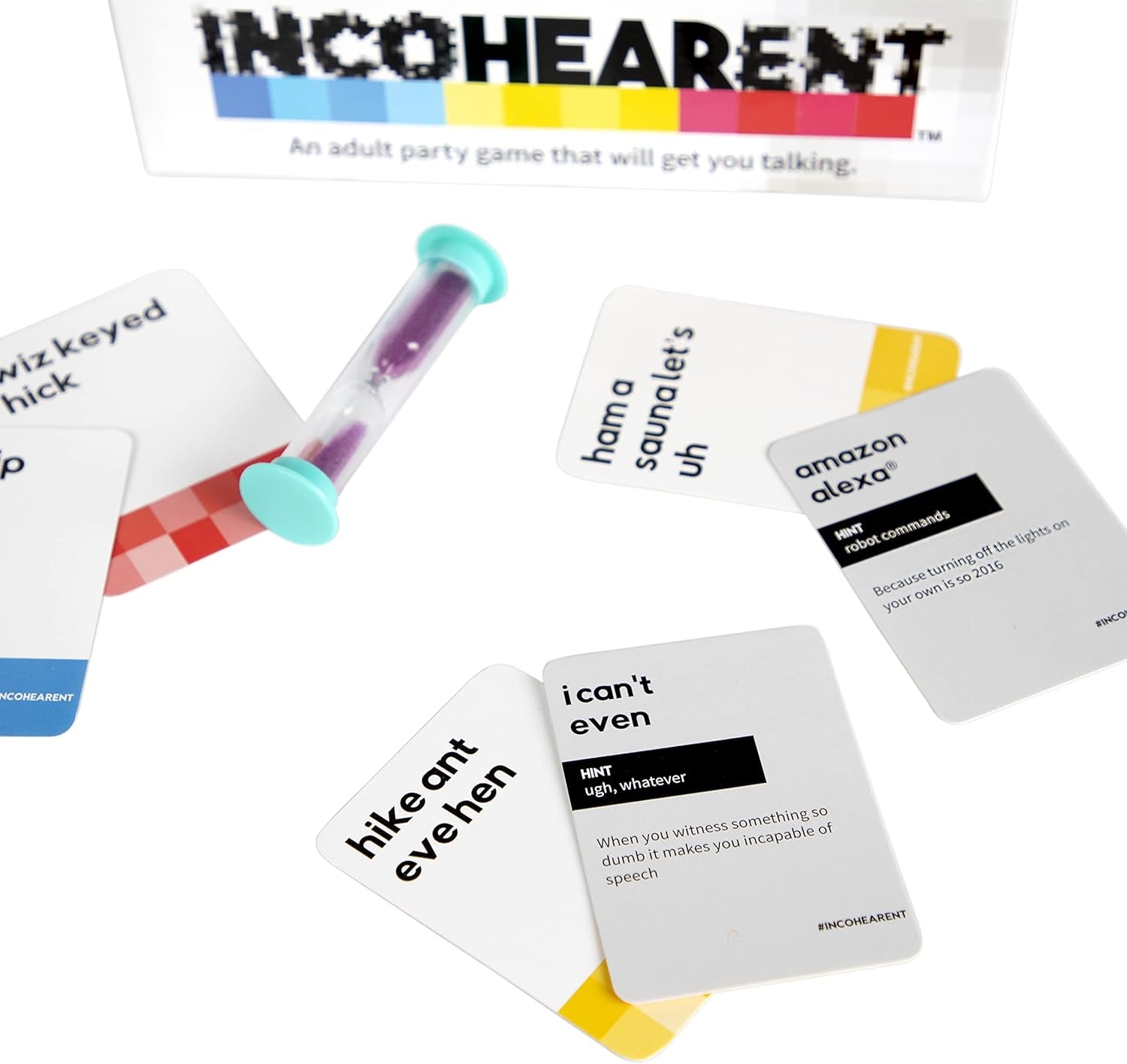 Incohearent, the Guess the Gibberish Party Game by Relatable, a Funny Card Game for Adults, Great for Christmas Party Games and Hanukkah Gifts, Includes 400 Cards, Instructions, and 1 Sand Timer