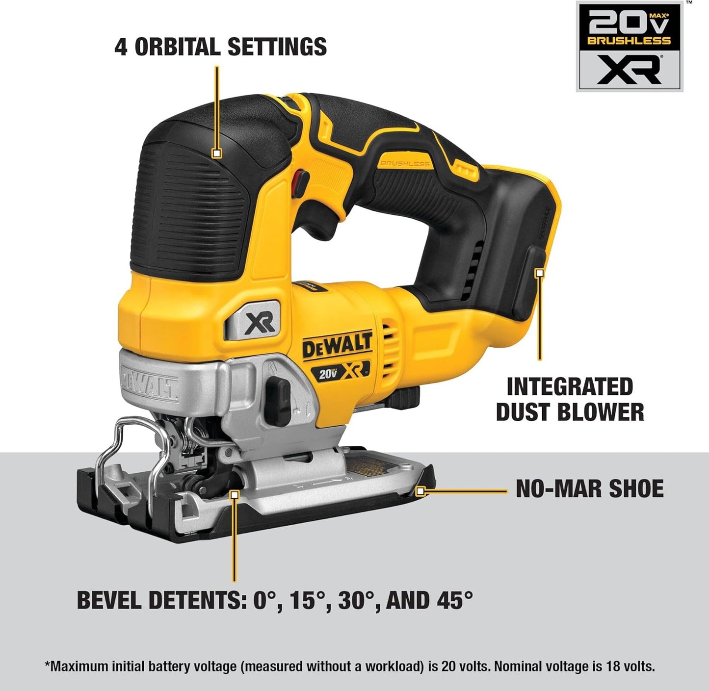 20V MAX XR Jig Saw, 3,200 Blade Speed, Cordless, Brushless Motor, LED Light, Bare Tool Only (DCS334B)