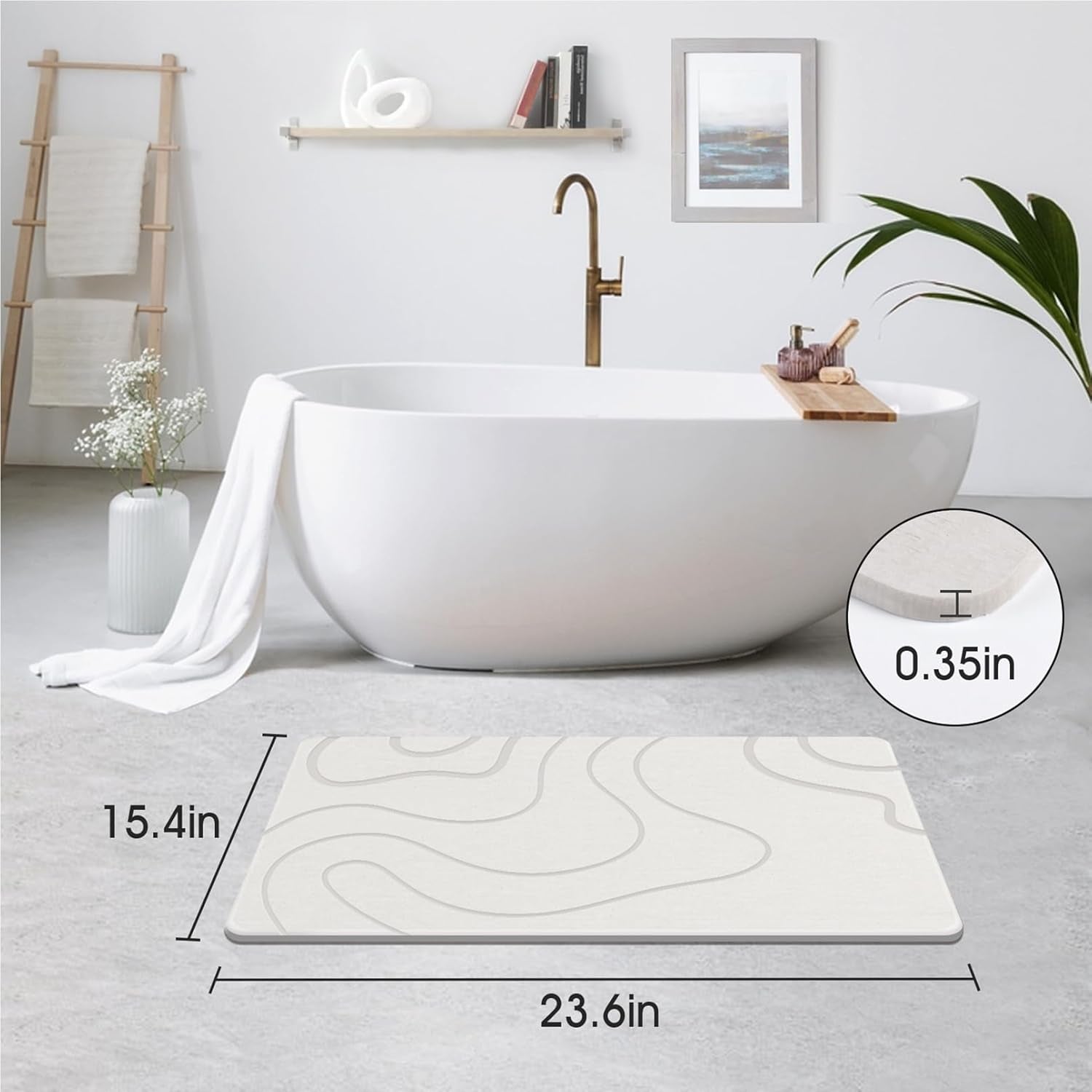 Stone Bath Mat Diatomaceous Earth Shower Mat Stone Super Absorbent Diatomite Stone Bath Mats for Bathroom Quick-Drying Non-Slip Barhroom Floor Mat, Easy to Clean (24 * 16'')