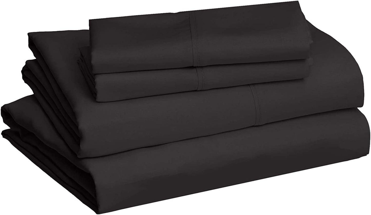 Lightweight Super Soft Easy Care Microfiber 4-Piece Bed Sheet Set with 14-Inch Deep Pockets, Queen, Black, Solid