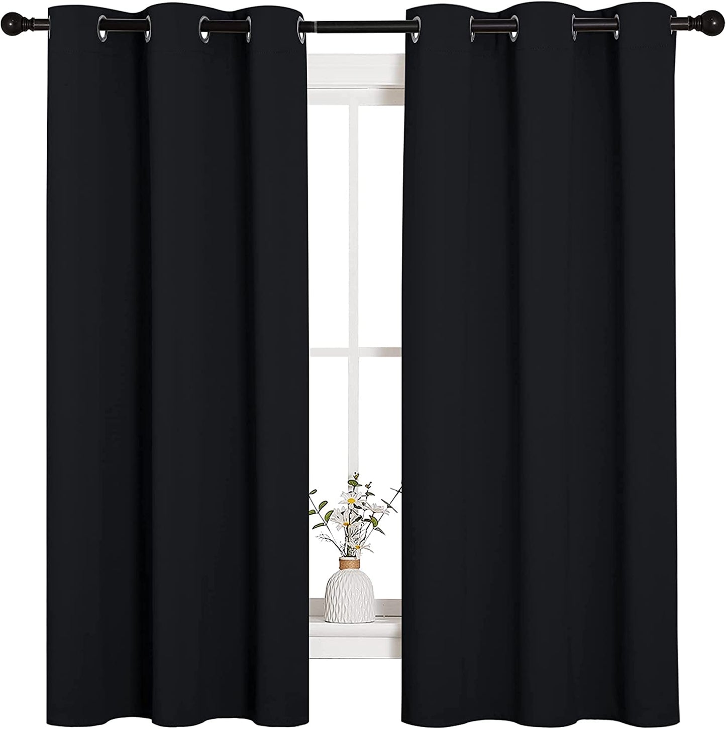 Halloween Pitch Black Solid Thermal Insulated Grommet Blackout Curtains/Drapes for Bedroom Window (2 Panels, 42 Inches Wide by 63 Inches Long, Black)