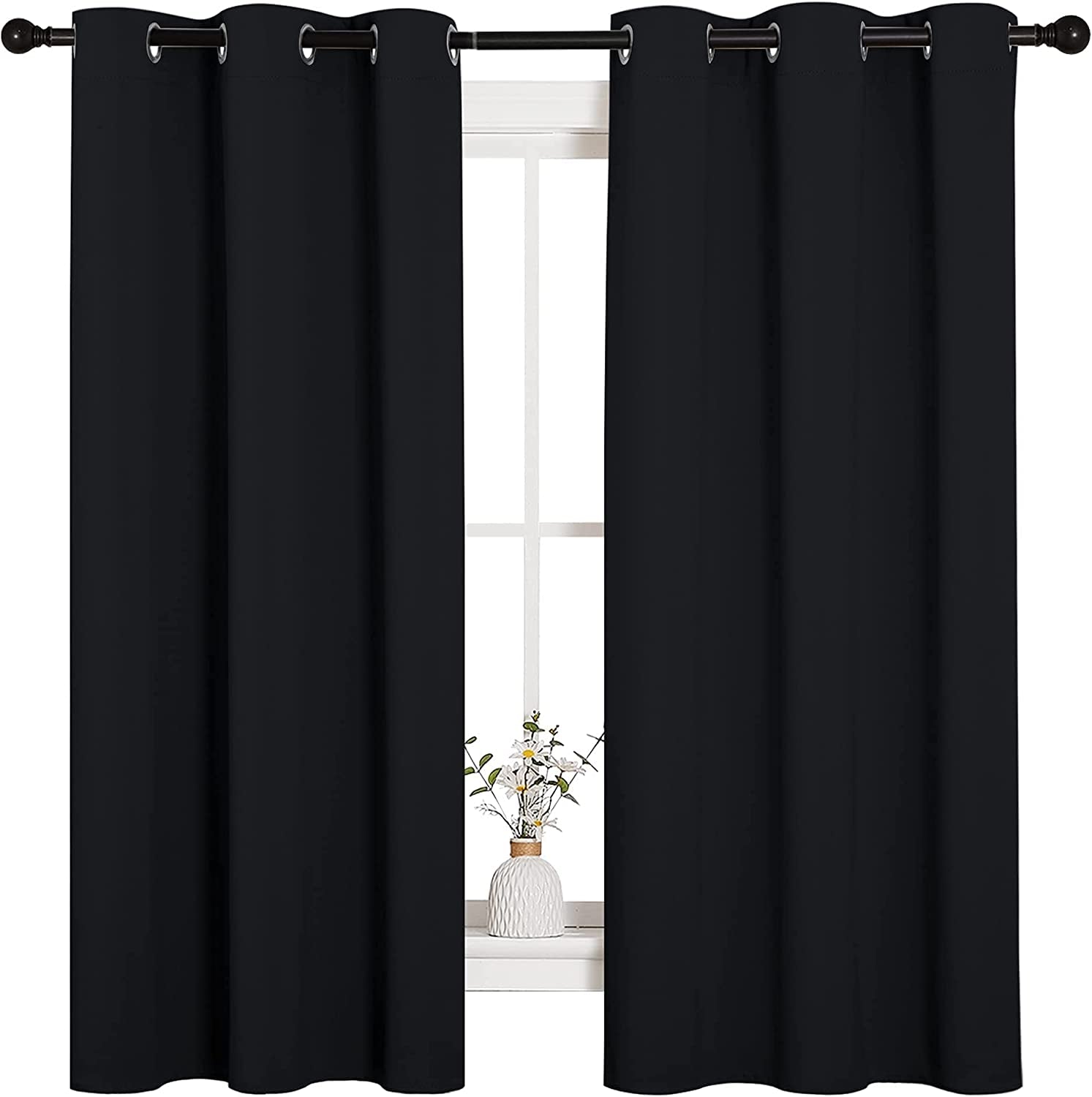 Halloween Pitch Black Solid Thermal Insulated Grommet Blackout Curtains/Drapes for Bedroom Window (2 Panels, 42 Inches Wide by 63 Inches Long, Black)