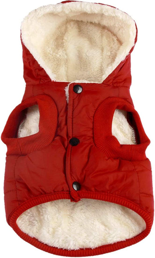 Fleece Lining Extra Warm Dog Hoodie in Winter for Small Dogs Jacket Puppy Coats with Hooded,Red M