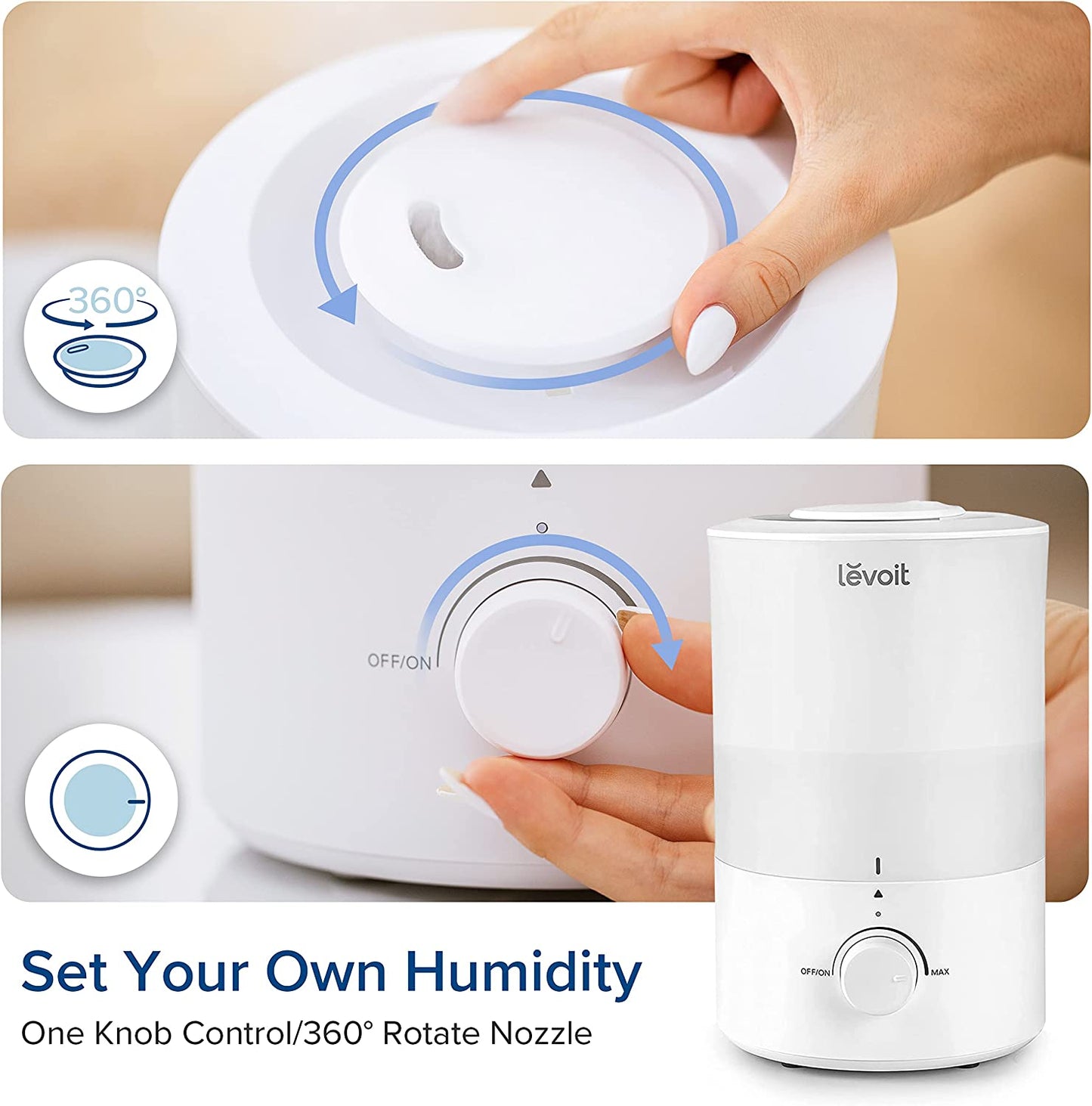 Humidifiers for Bedroom, Quiet (3L Water Tank) Cool Mist Top Fill Essential Oil Diffuser with 25Watt for Home Large Room, 360° Nozzle, Rapid Ultrasonic Humidification for Baby Nursery and Plant