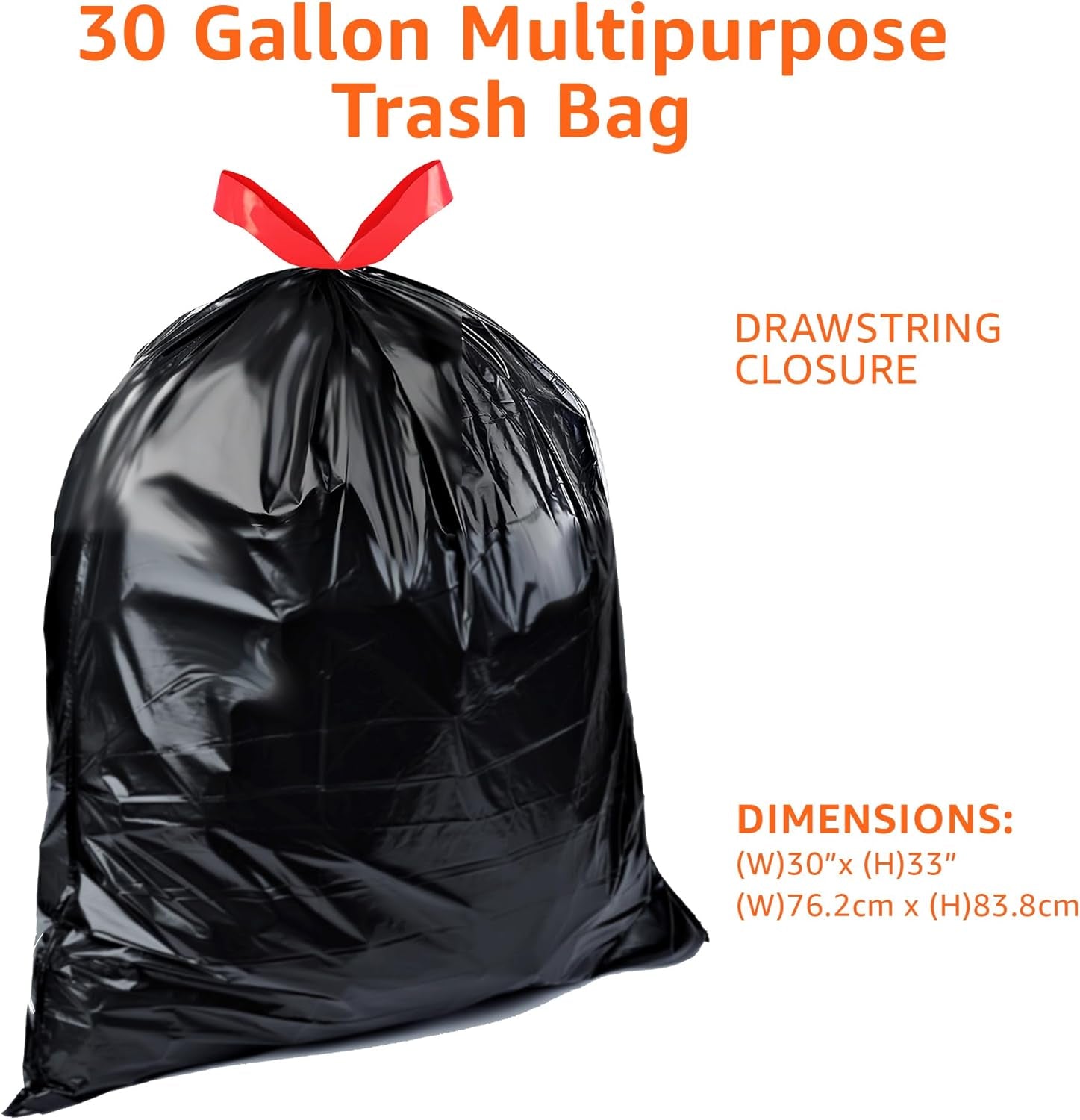 Multipurpose Drawstring Trash Bags, 30 Gallon, 50 Count (Previously Solimo)