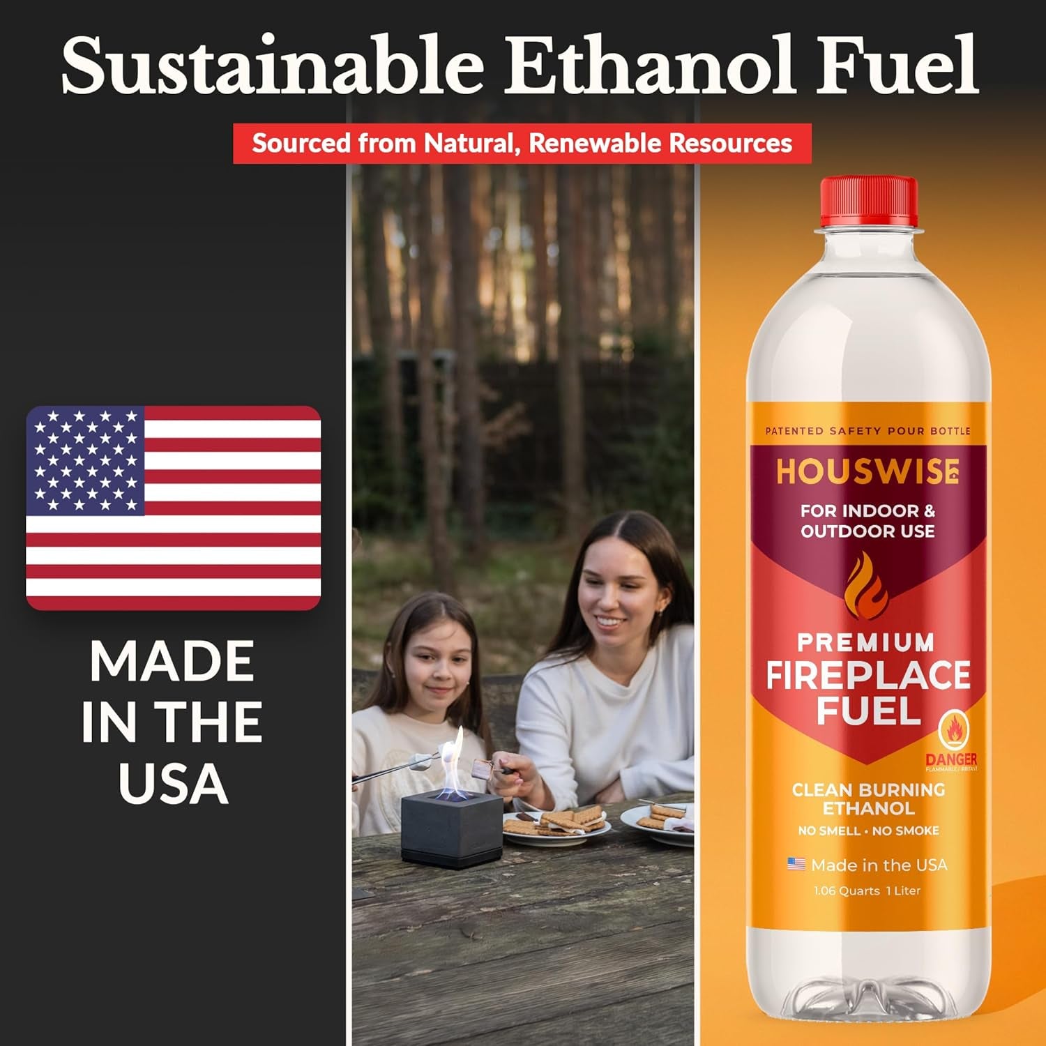 Bio Ethanol Fireplace Fuel 3 X 1 Liter - Bioethanol Fuel Tabletop Fire Pit, Bio Ethanol Fuel for Table Top Fire Pit & Ethanol Fireplaces - Made in USA