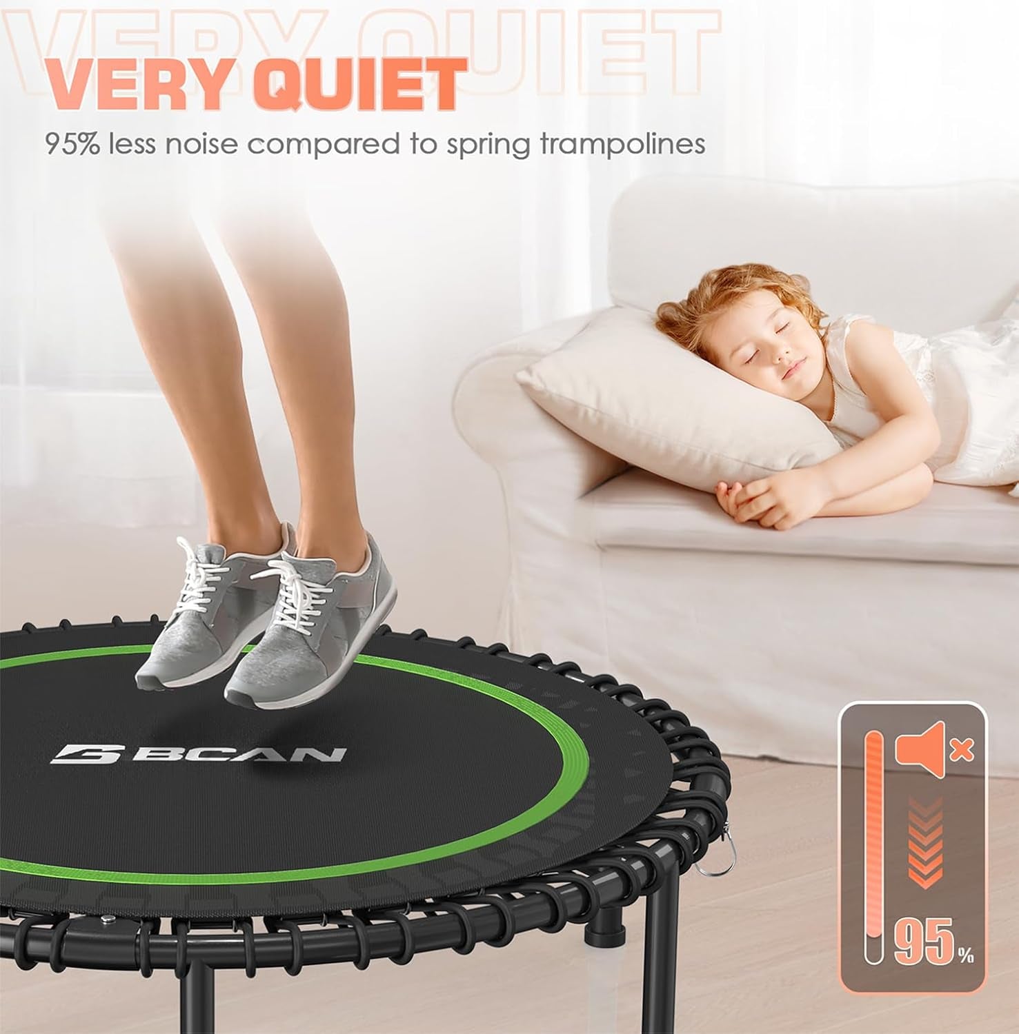 450/550 LBS Foldable Mini Trampoline, 40"/48" Fitness Trampoline with Bungees, U Shape Adjustable Foam Handle, Stable & Quiet Exercise Rebounder for Kids Adults Indoor/Garden Workout