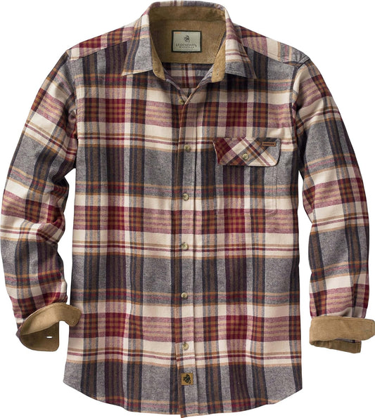 Men'S Buck Camp Flannel, Long Sleeve Plaid Button down Casual Shirt, Corduroy Cuffs