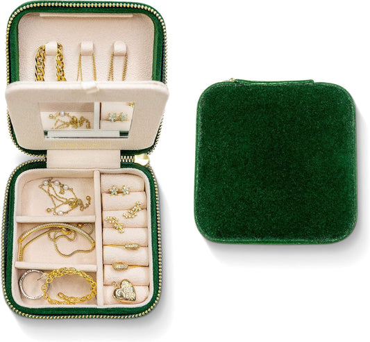 Plush Velvet Jewelry Box | Travel Jewelry Case Organizer with Mirror | Featured in Oprah'S Favorite Things | Best Gifts for Daughter, Girlfriend, Mom | Gifts for Her - Emerald