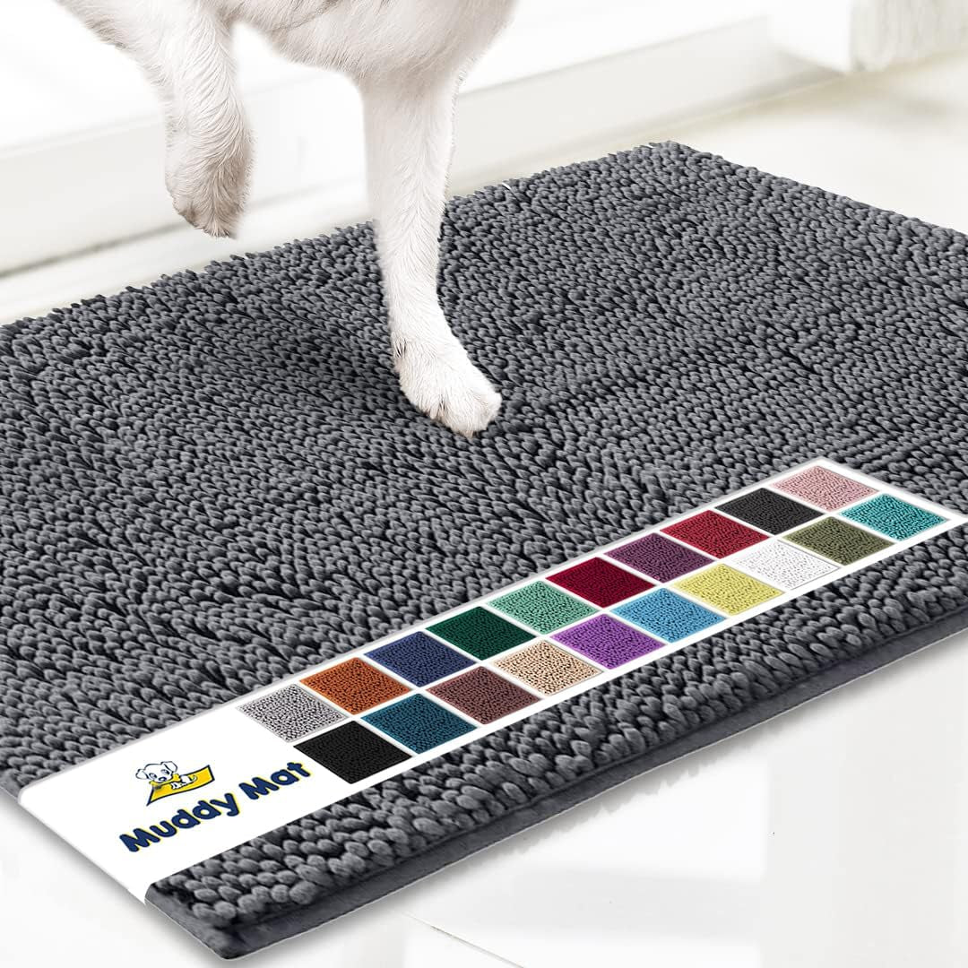 ® Shown on TV – Super Absorbent Microfiber Dog Door Mat for Muddy Paws, Non-Slip Washable Pet Rug, Quick Dry Chenille Entryway Carpet, Machine Washable Indoor Outdoor Mat, Grey 30"X19"