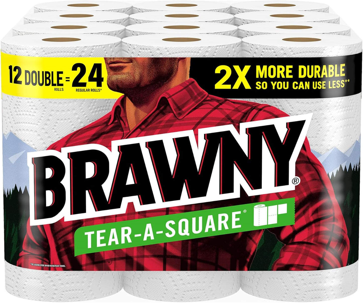 Tear-A-Square Paper Towels, 12 Double Rolls = 24 Regular Rolls, 3 Sheet Sizes (Quarter, Half, Full), Strength for All Messes, Cleanups, and Meal Prep