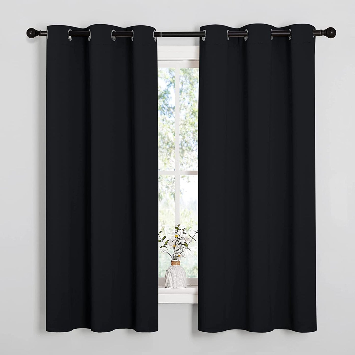 Halloween Pitch Black Solid Thermal Insulated Grommet Blackout Curtains/Drapes for Bedroom Window (2 Panels, 42 Inches Wide by 63 Inches Long, Black)