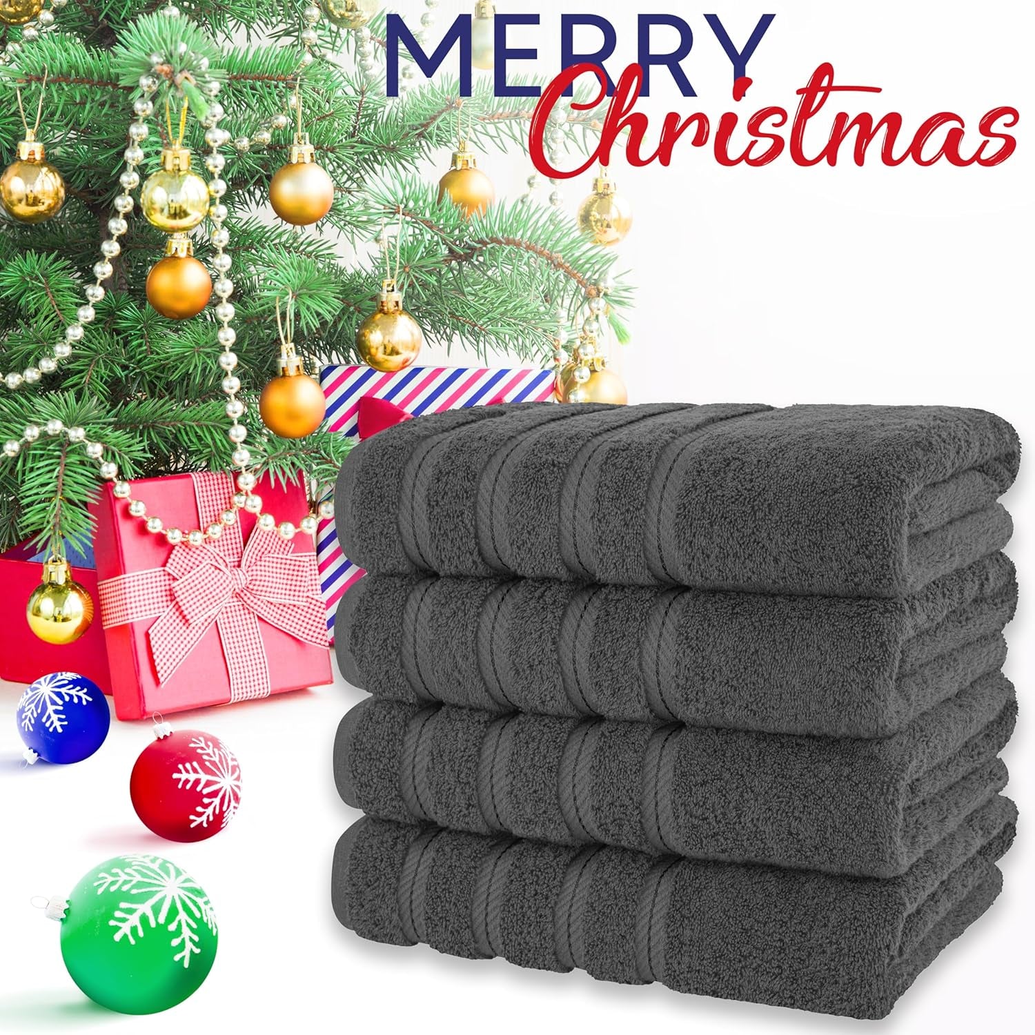 Luxury 4 Piece Bath Towel Set, 100% Cotton Turkish Bath Towels for Bathroom, 27X54 in Large Bathroom Shower Towels, Dark Gray Bath Towels