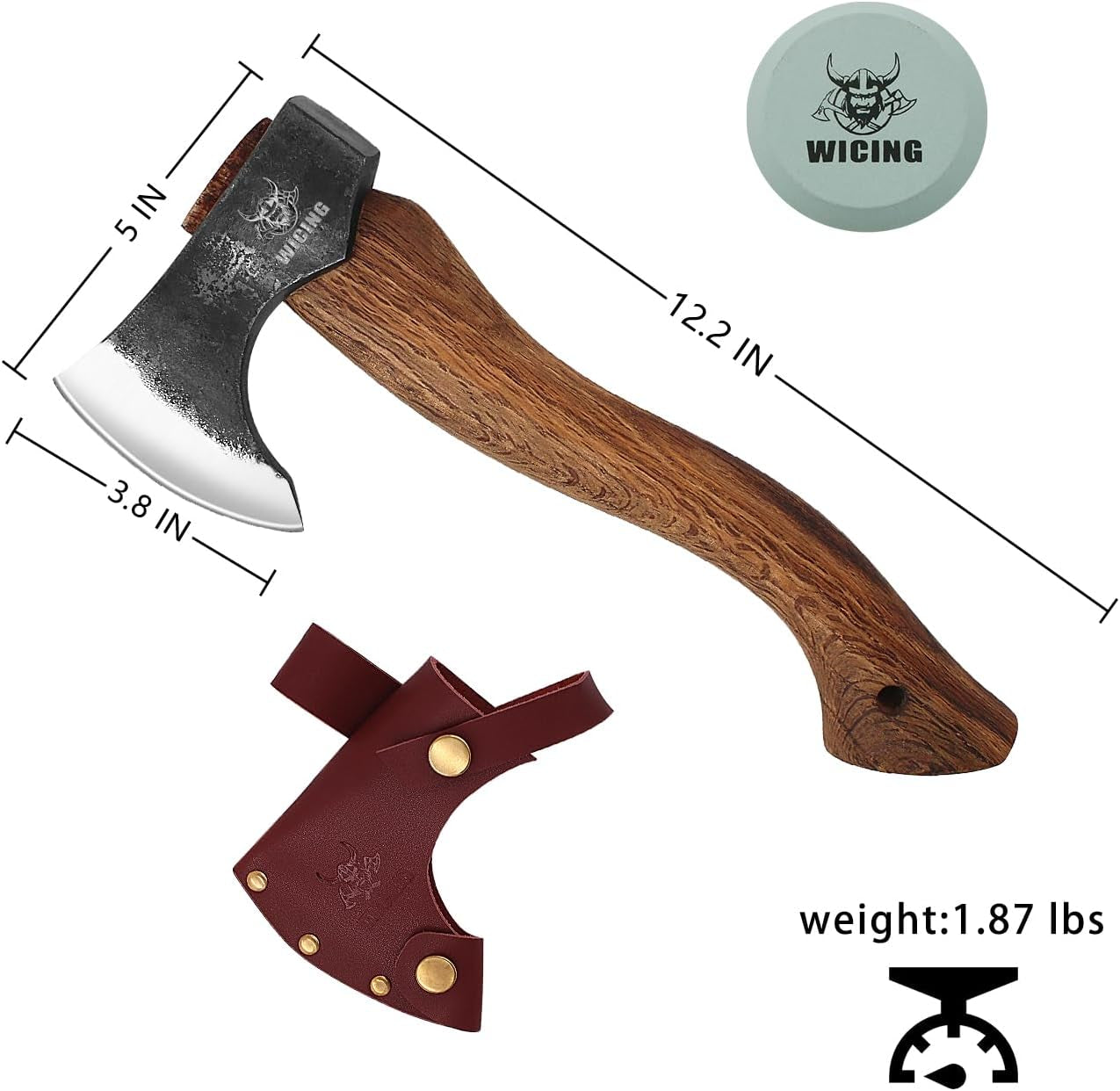 12.2 in Hatchet Axe, Bushcraft Hatchet, 1065 High Manganese Steel and Beech Wood Handle with Leather Sheath Small Camping Hatchet for Carving Bushcraft Outdoor