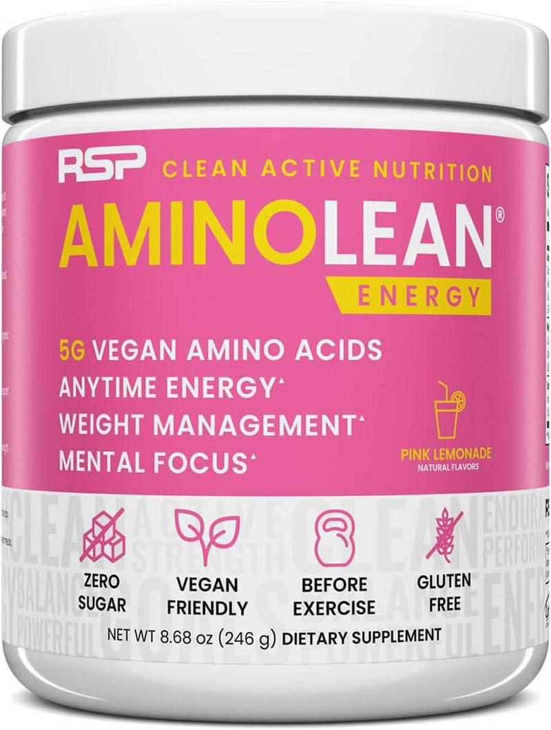 Aminolean Pre Workout Powder, Amino Energy & Weight Management with Vegan BCAA Amino Acids, Natural Caffeine, Preworkout Boost for Men & Women, 30 Serv, Pink Lemonade…