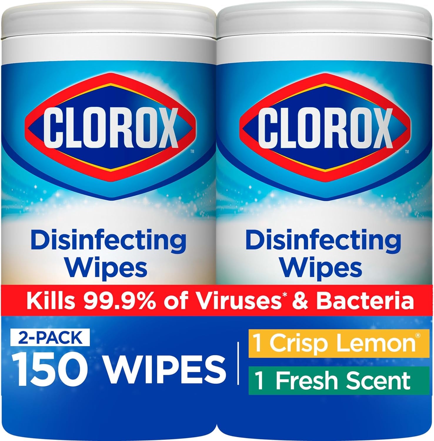 Disinfecting Wipes Value Pack, Bleach Free Cleaning Wipes, 75 Count Each, Pack of 2, Packaging May Vary