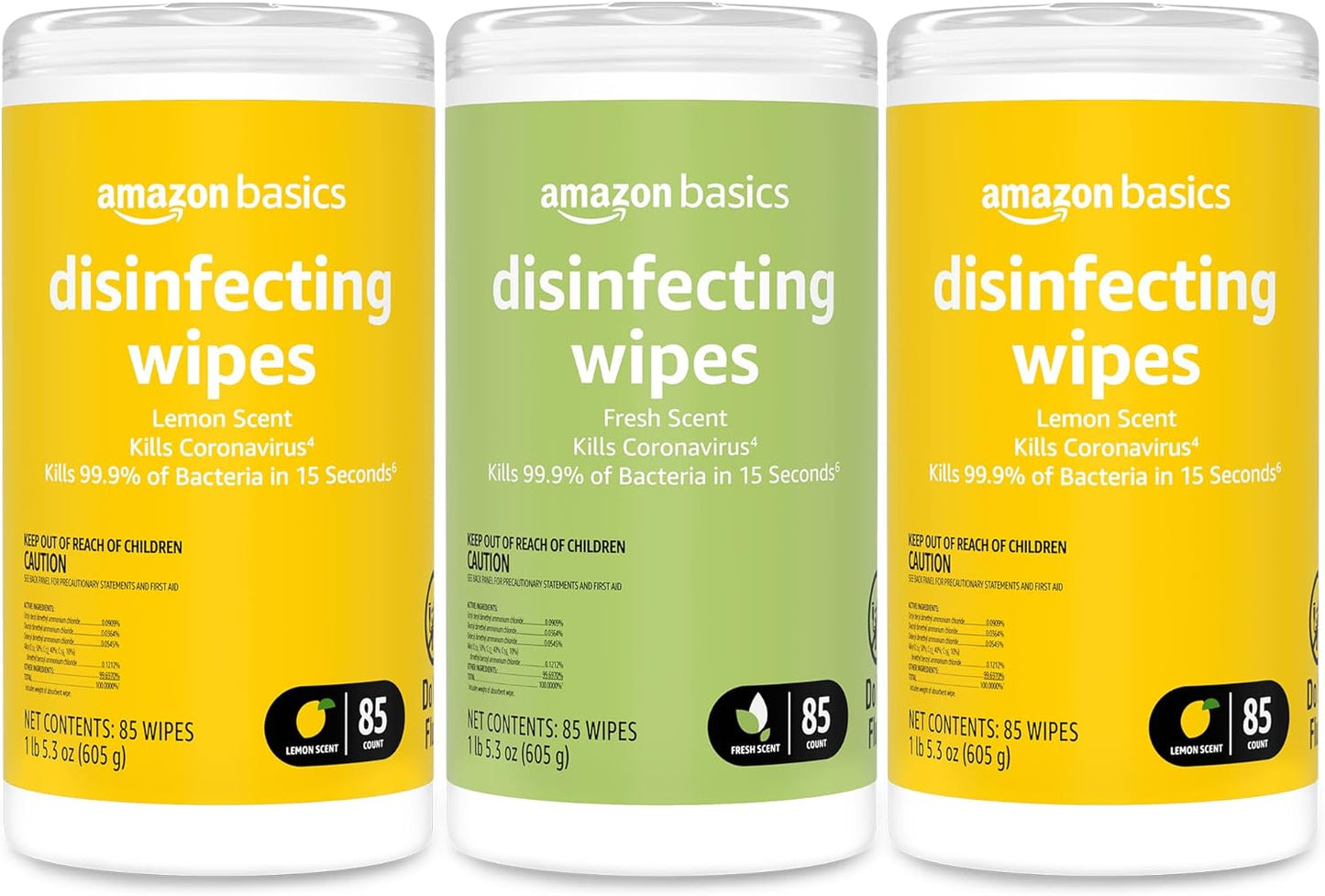 Disinfecting Wipes, Lemon & Fresh Scent, Sanitizes, Cleans, Disinfects & Deodorizes, 255 Count (3 Packs of 85)