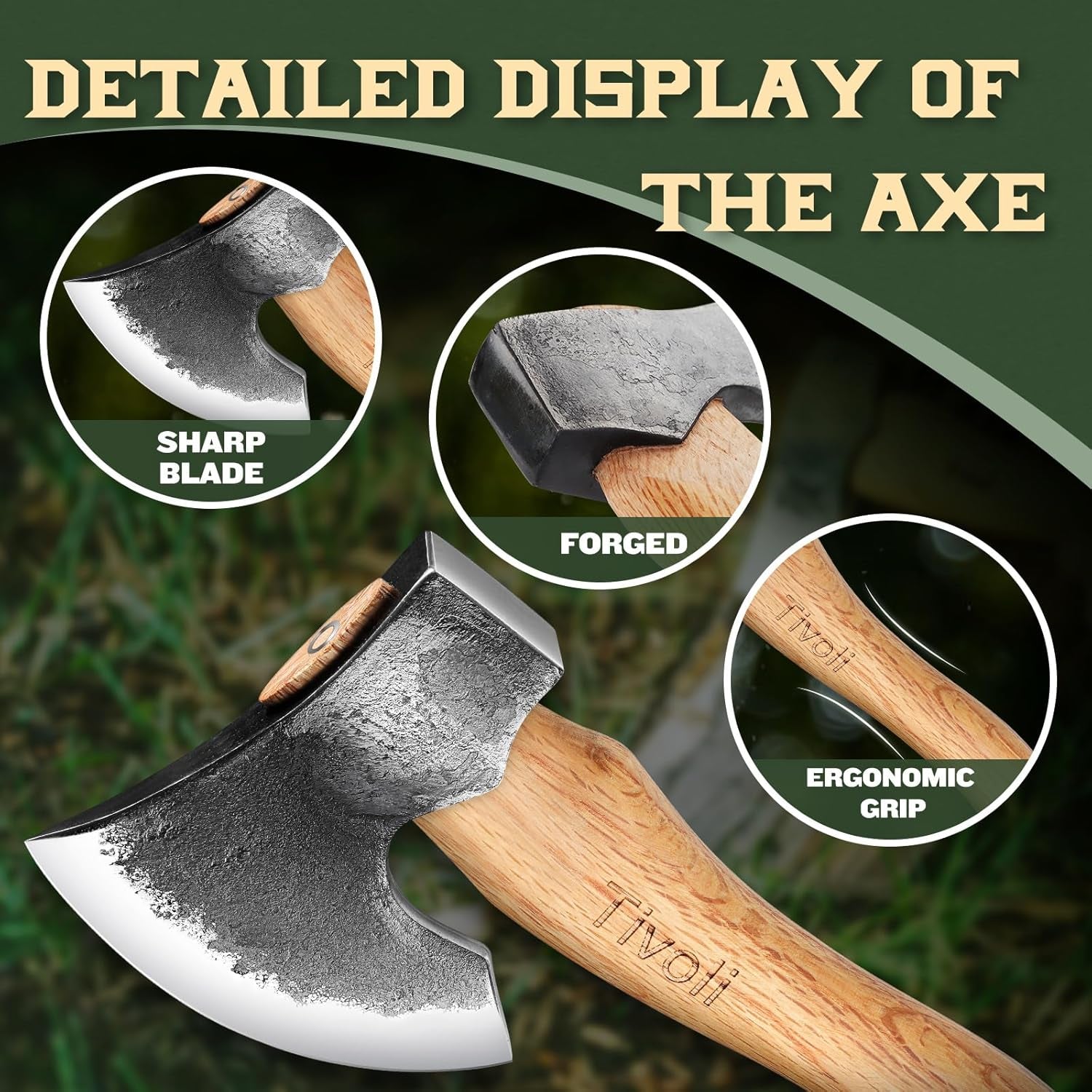 11 Inch Hatchet Camping Axe,Small Bushcraft Axe for Chopping and Wood Splitting,Ash Wood Handle,Perfect for Outdoor Survival and Adventures,Hunting, Trekking,Gardening