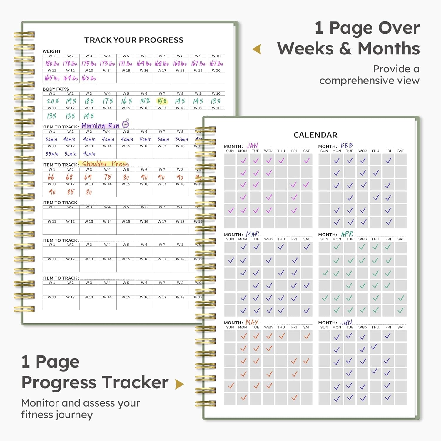 Fitness Workout Journal for Women & Men, A5(5.5" X 8.2") Workout Log Book Planner for Tracking, Progress, and Achieving Your Wellness Goals - Green