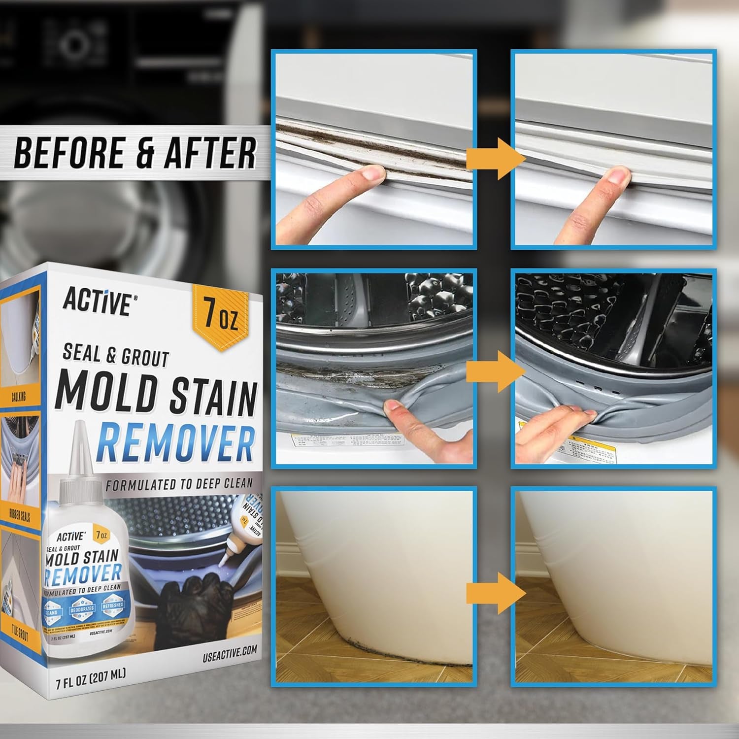 Mold Stain Remover Gel Cleaner -  Heavy Duty Stain Cleaner for Front Loader Washing Machine Seal, Bathroom Grout, Shower, Caulk - Front Load Washer Cleaning Solution - 7 Fl Oz