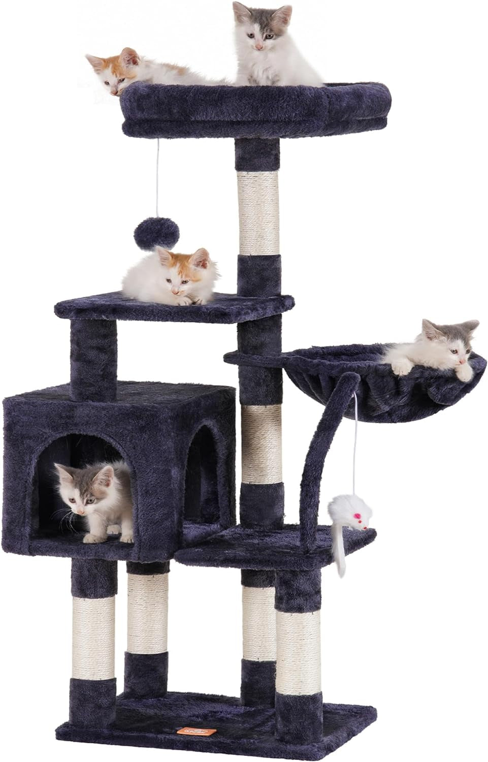 Cat Tree with Toy, Cat Tower Condo for Indoor Cats, Cat House with Padded Plush Perch, Cozy Hammock and Sisal Scratching Posts, Smoky Gray HCT004SG