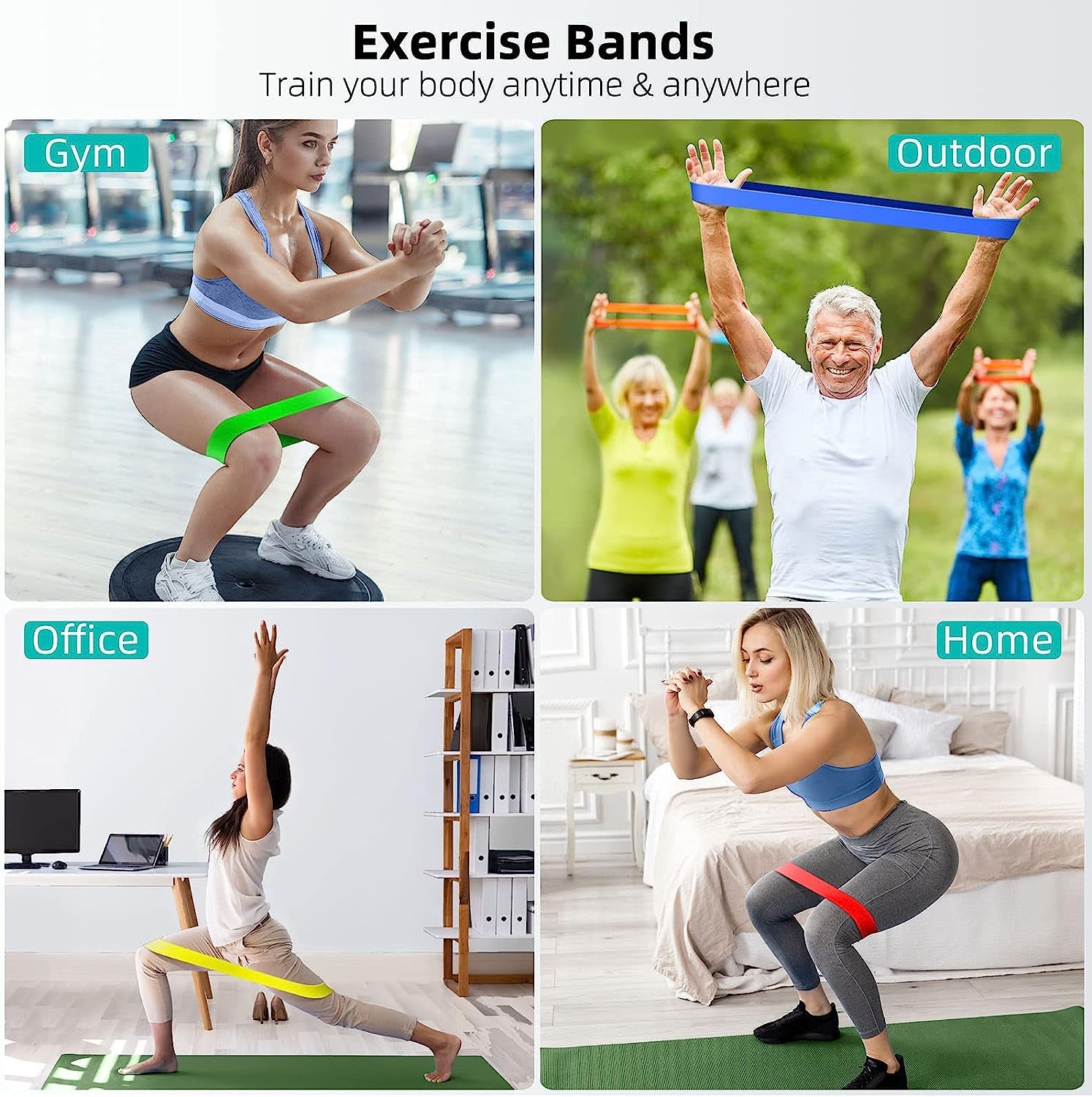 Resistance Bands for Working Out, Elastic Exercice Loop Bands for Physical Therapy, 5 Set of Stretch Bands for Booty Legs, with Instruction Manual and Carry Bag