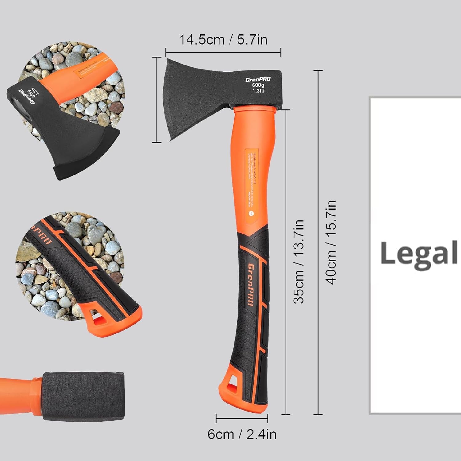 Hatchet Axe with Sheath, 15" Camping Hatchet for Wood Splitting and Kindling, Forged Carbon Steel Heat Treated Chopping Axe Handle with Anti-Slip Grip Orange