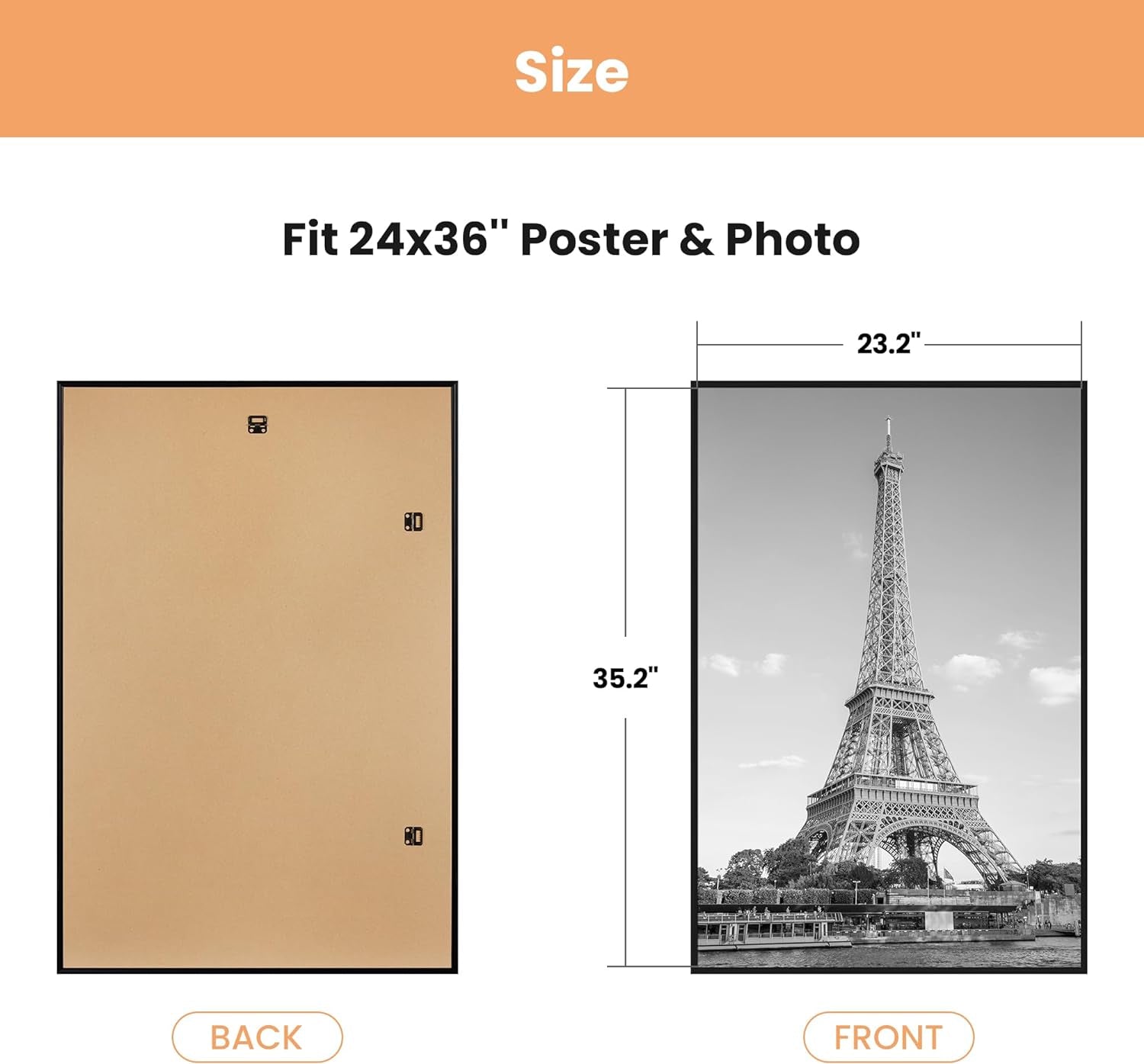 24X36 Poster Frame Black 3 Pack, Picture Frames 24 X 36 for Horizontal or Vertical Wall Mounting - Slide-In Photo Frame Strips, Scratch-Proof Wall Gallery Photo Frame